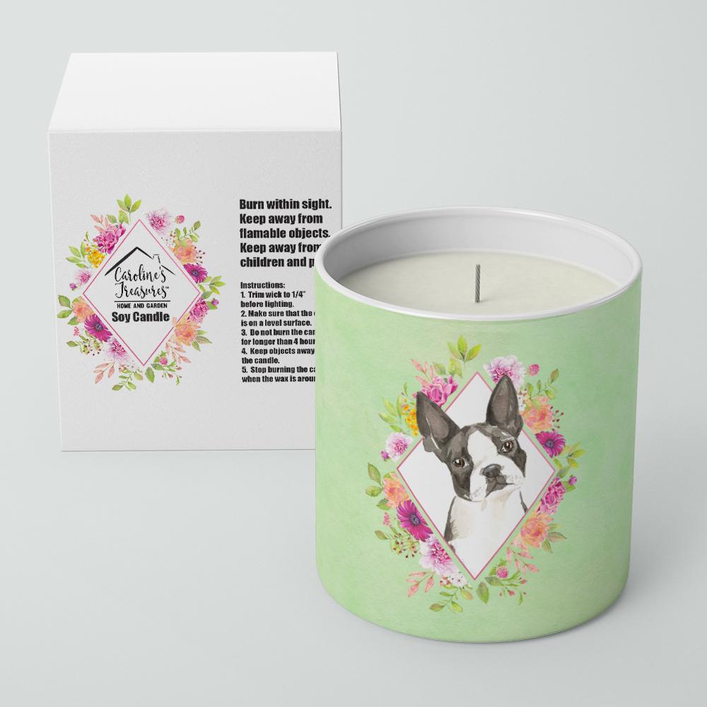 Boston Terrier Green Flowers 10 oz Decorative Soy Candle CK4417CDL by Caroline's Treasures