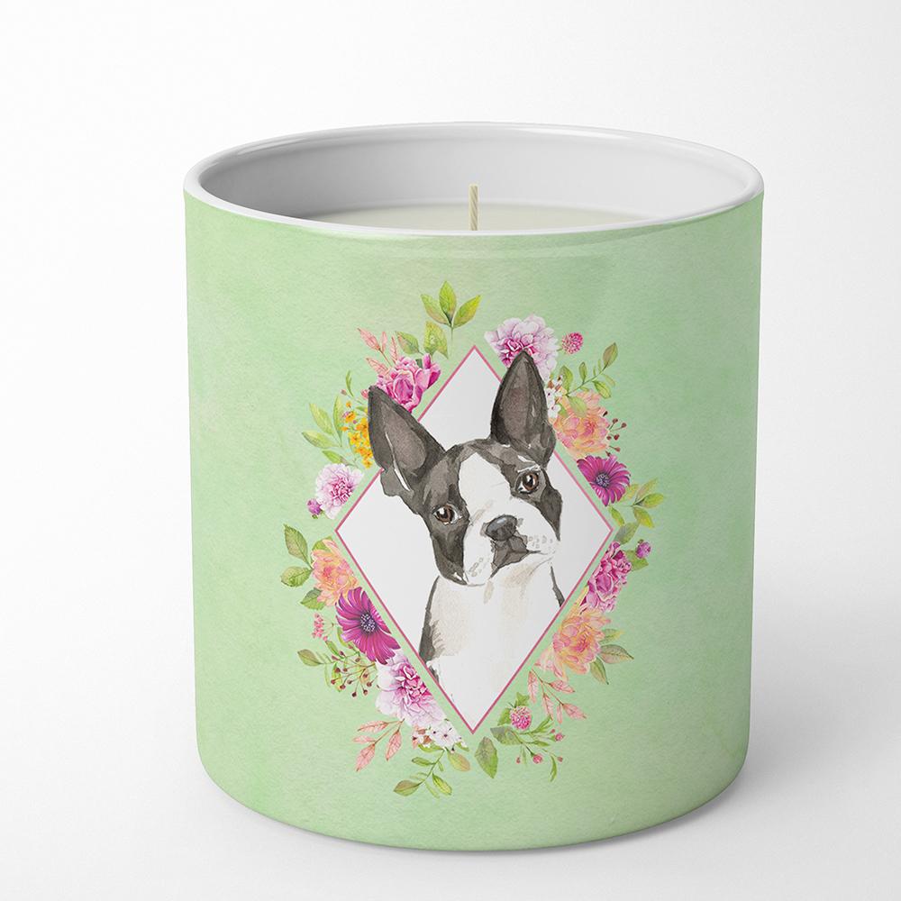 Boston Terrier Green Flowers 10 oz Decorative Soy Candle CK4417CDL by Caroline's Treasures