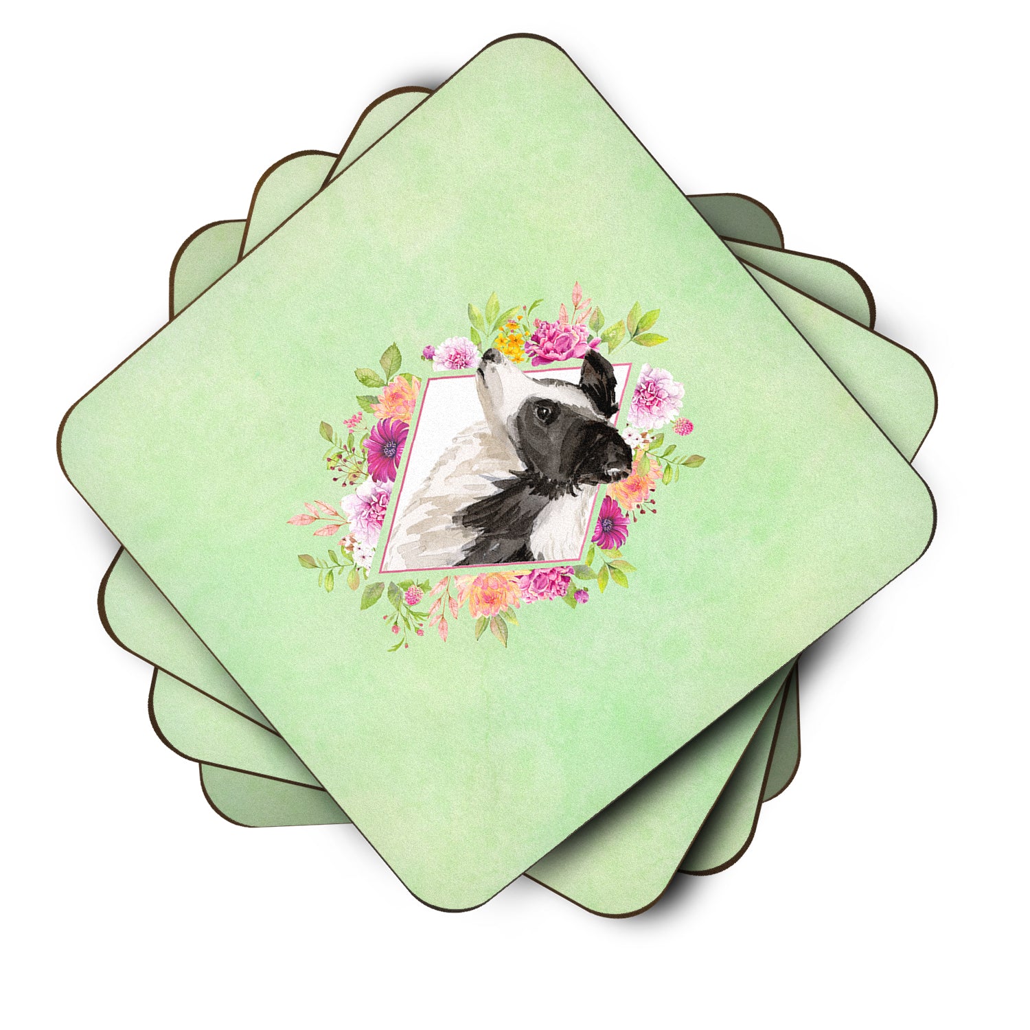 Set of 4 Border Collie Green Flowers Foam Coasters Set of 4 CK4418FC - the-store.com