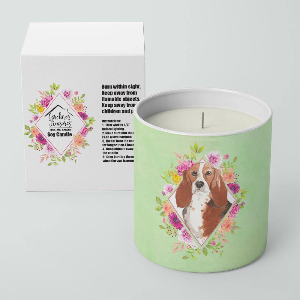 Basset Hound Green Flowers 10 oz Decorative Soy Candle CK4426CDL by Caroline&#39;s Treasures