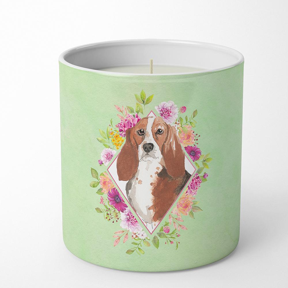 Basset Hound Green Flowers 10 oz Decorative Soy Candle CK4426CDL by Caroline's Treasures