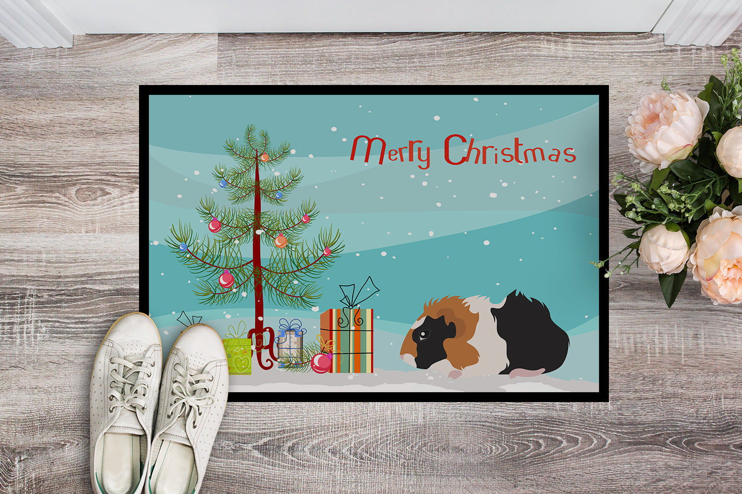 Abyssinian Guinea Pig Merry Christmas Indoor or Outdoor Mat 18x27 CK4438MAT - the-store.com
