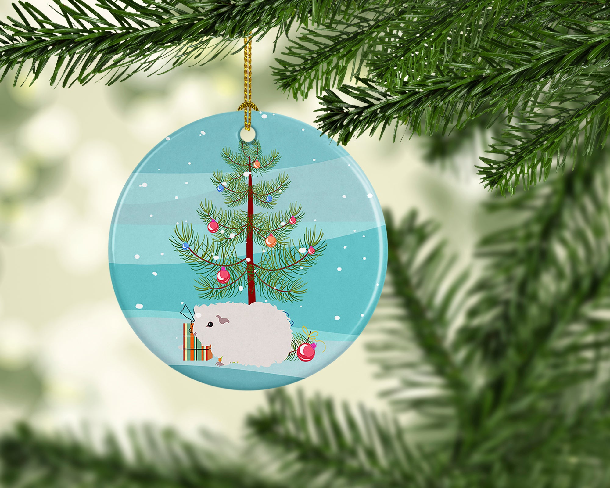 Buy this Merino Guinea Pig Merry Christmas Ceramic Ornament
