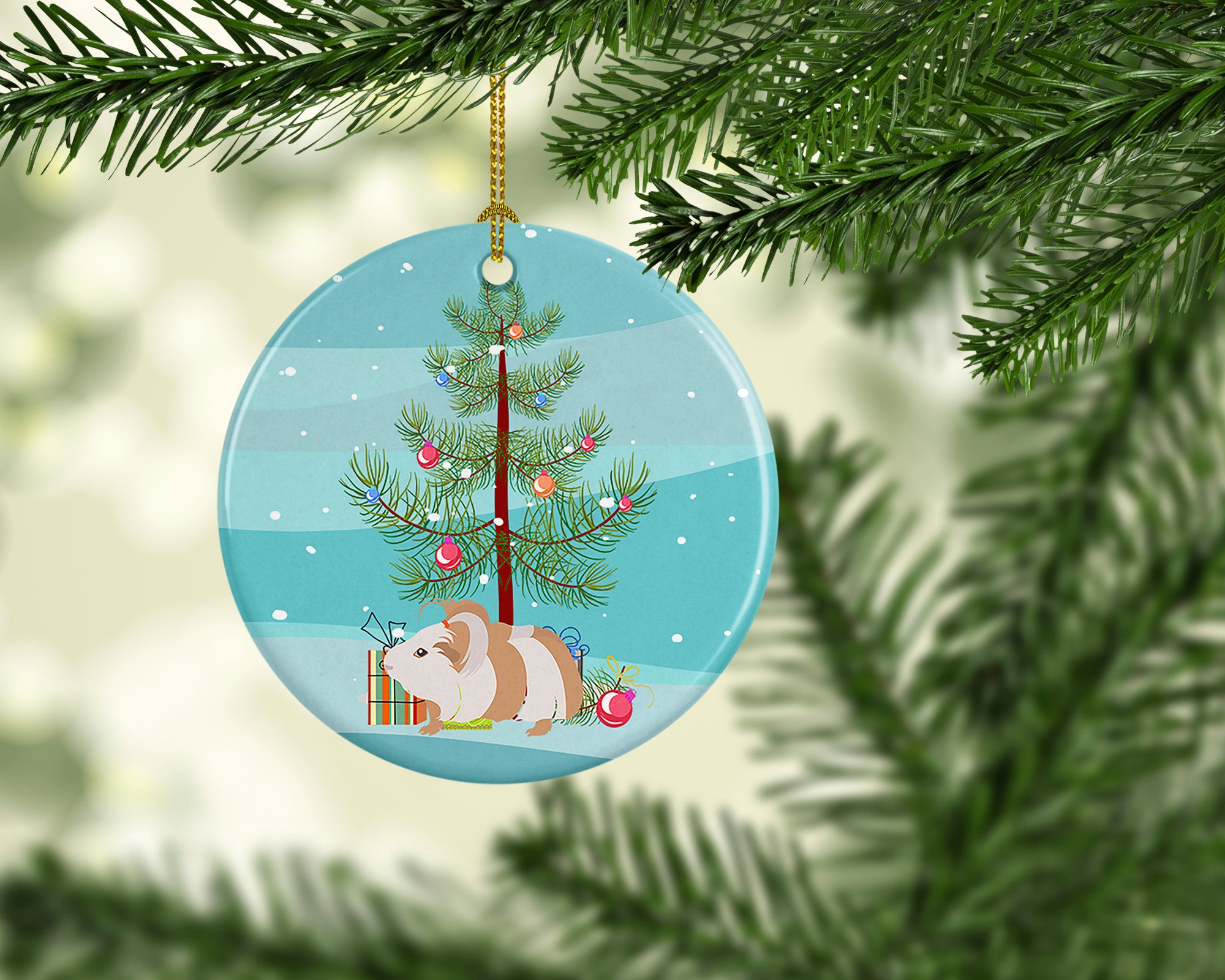Buy this Silkie Guinea Pig Merry Christmas Ceramic Ornament
