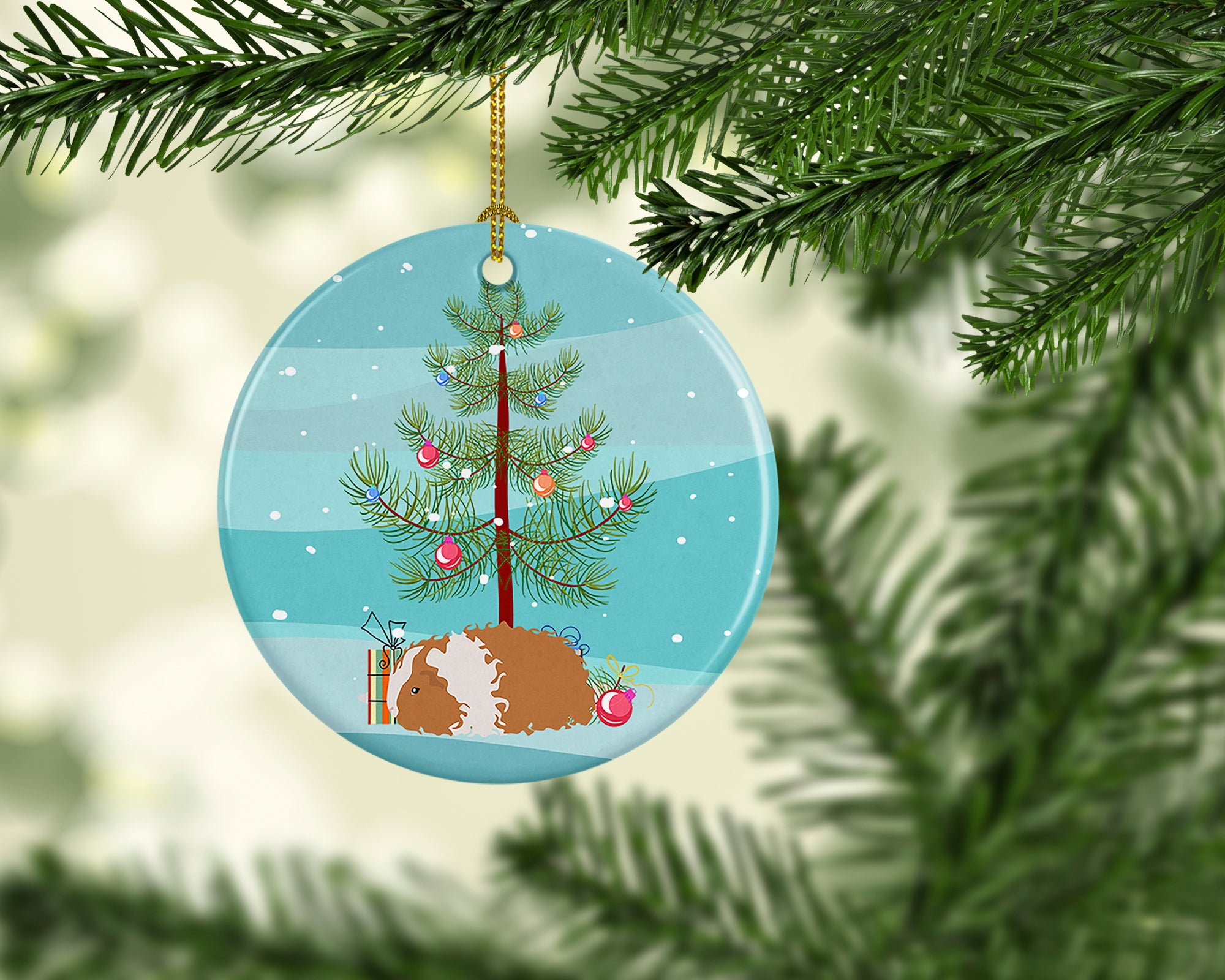 Buy this Texel Guinea Pig Merry Christmas Ceramic Ornament