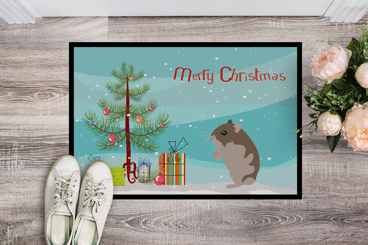 Dwarf Hamster Merry Christmas Indoor or Outdoor Mat 18x27 CK4451MAT - the-store.com