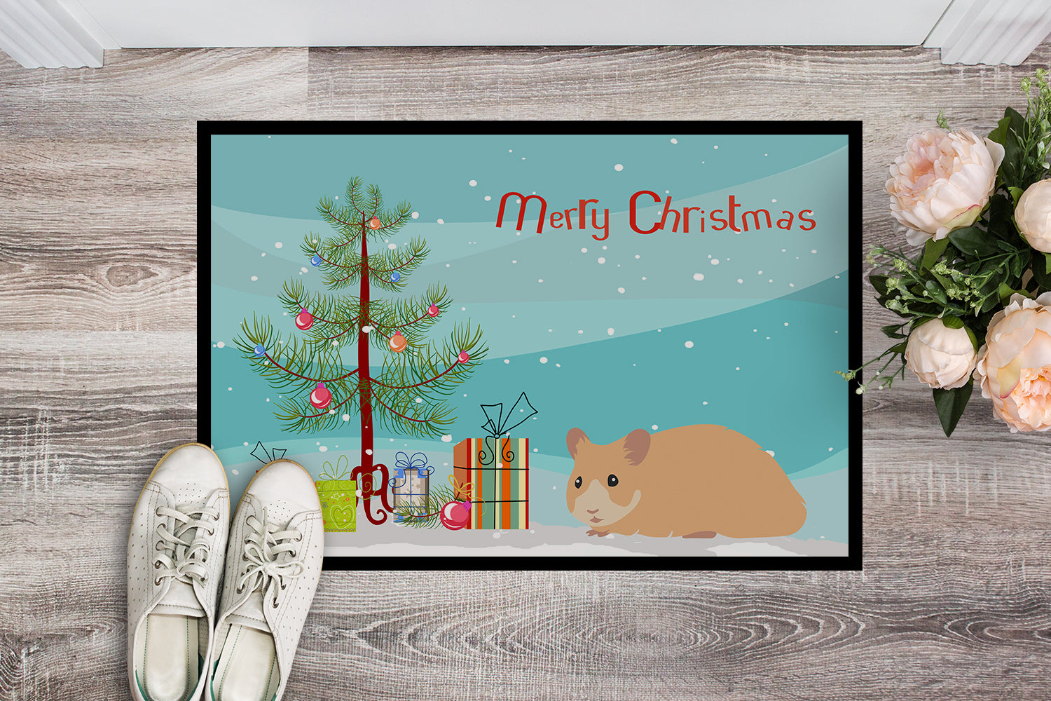 Syrian Golden Hamster Merry Christmas Indoor or Outdoor Mat 18x27 CK4455MAT - the-store.com