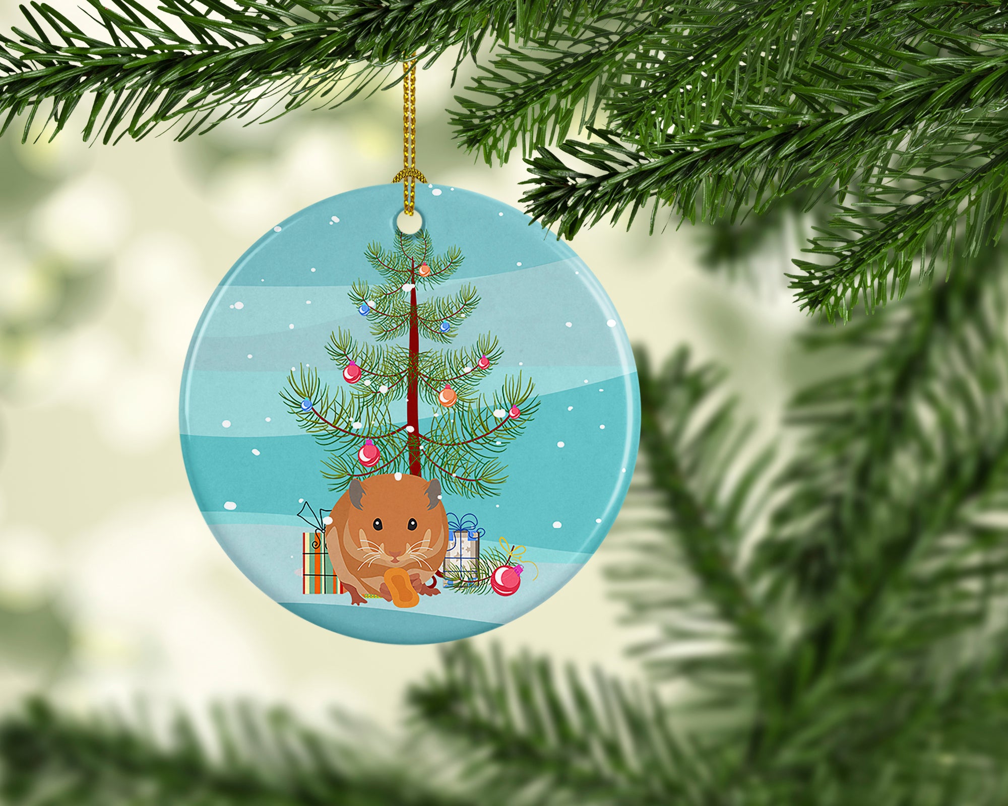 Teddy Bear Hamster Merry Christmas Ceramic Ornament - the-store.com