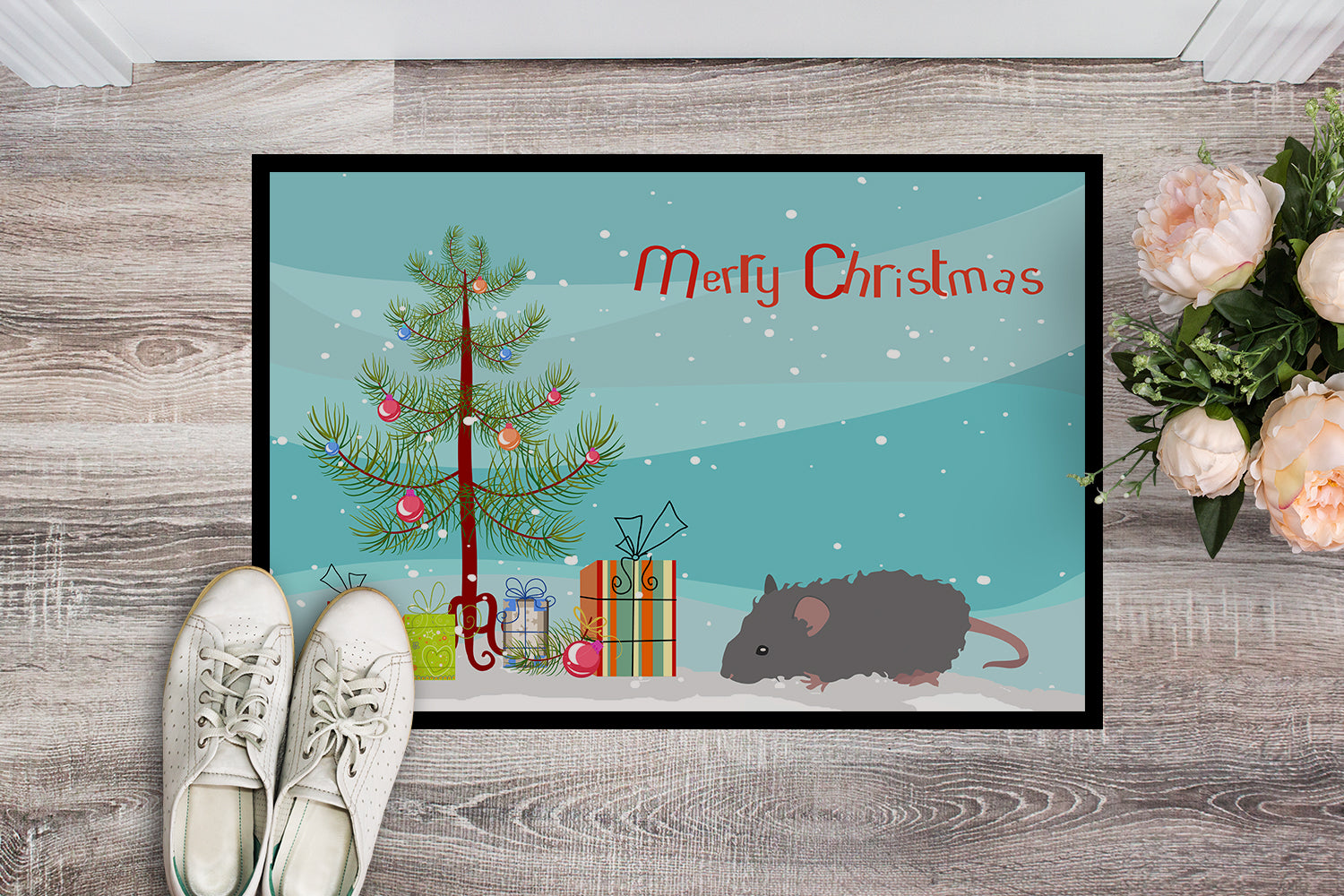 Australian Long Coated Mouse Merry Christmas Indoor or Outdoor Mat 18x27 CK4459MAT - the-store.com