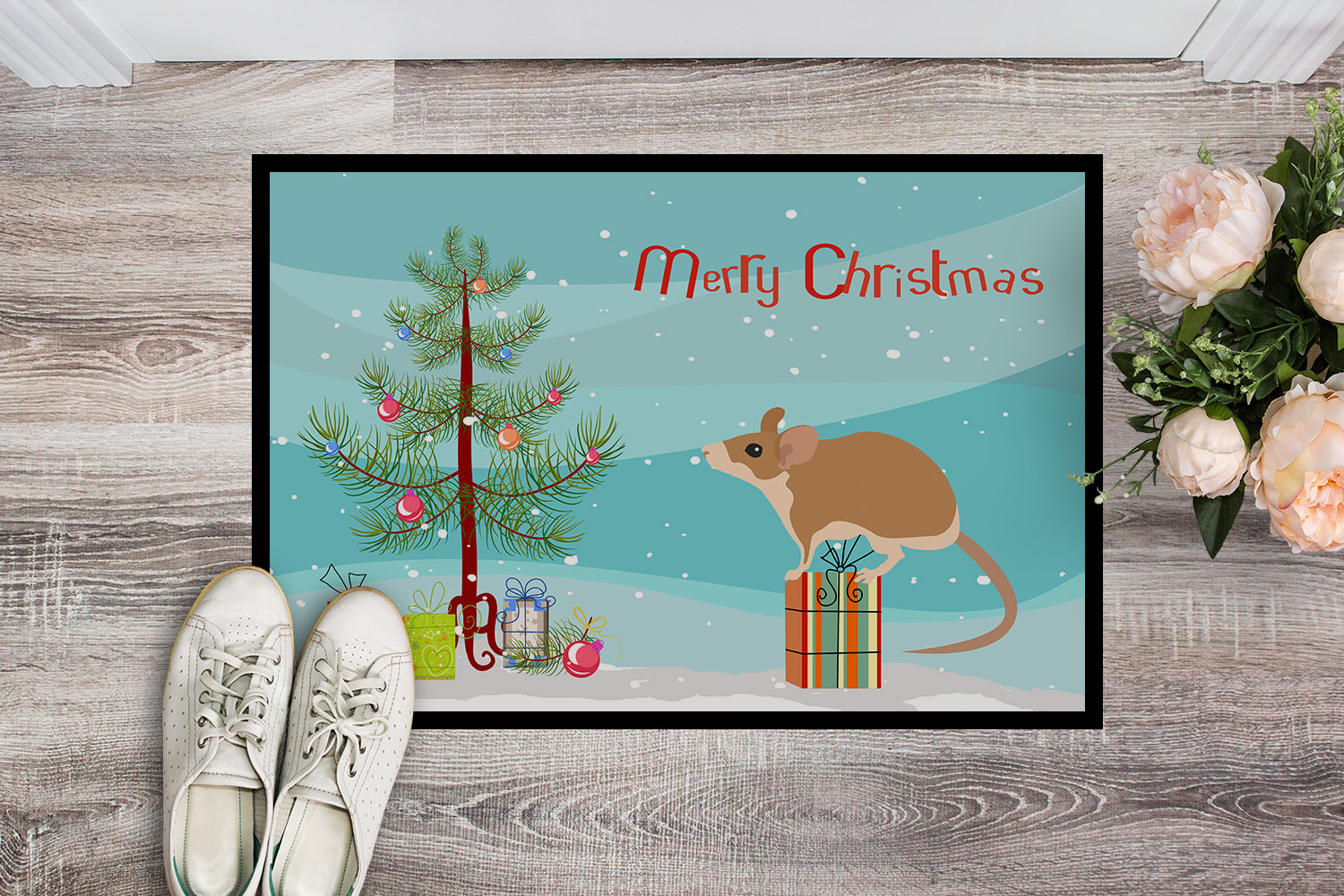 Spiny Mouse Merry Christmas Indoor or Outdoor Mat 18x27 CK4465MAT - the-store.com