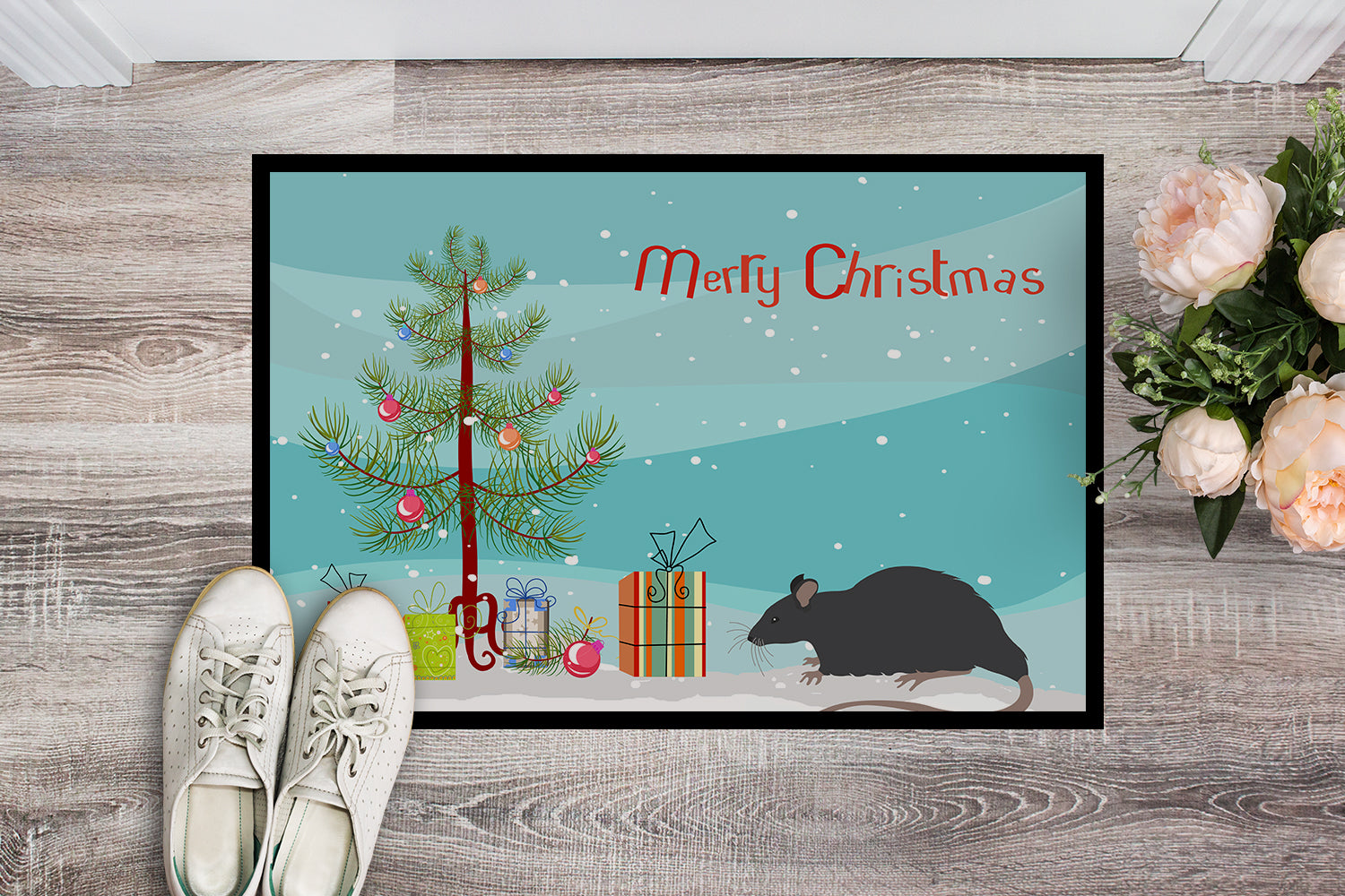 Black Rat Merry Christmas Indoor or Outdoor Mat 18x27 CK4468MAT - the-store.com