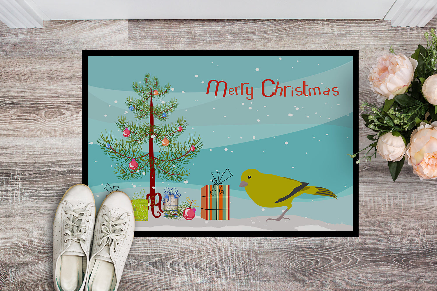 London Canary Merry Christmas Indoor or Outdoor Mat 18x27 CK4482MAT - the-store.com