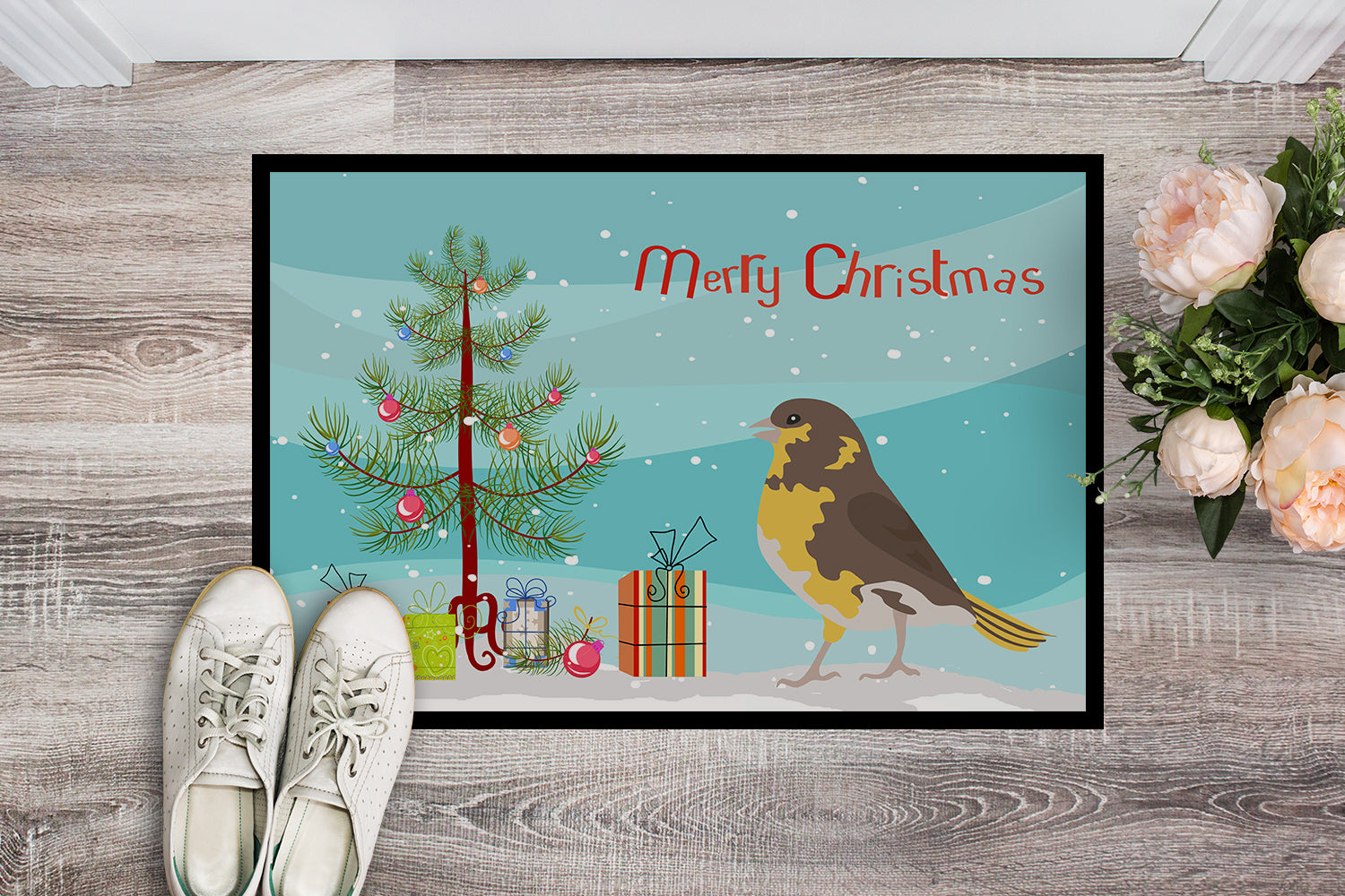 Spanish Canary Merry Christmas Indoor or Outdoor Mat 18x27 CK4485MAT - the-store.com