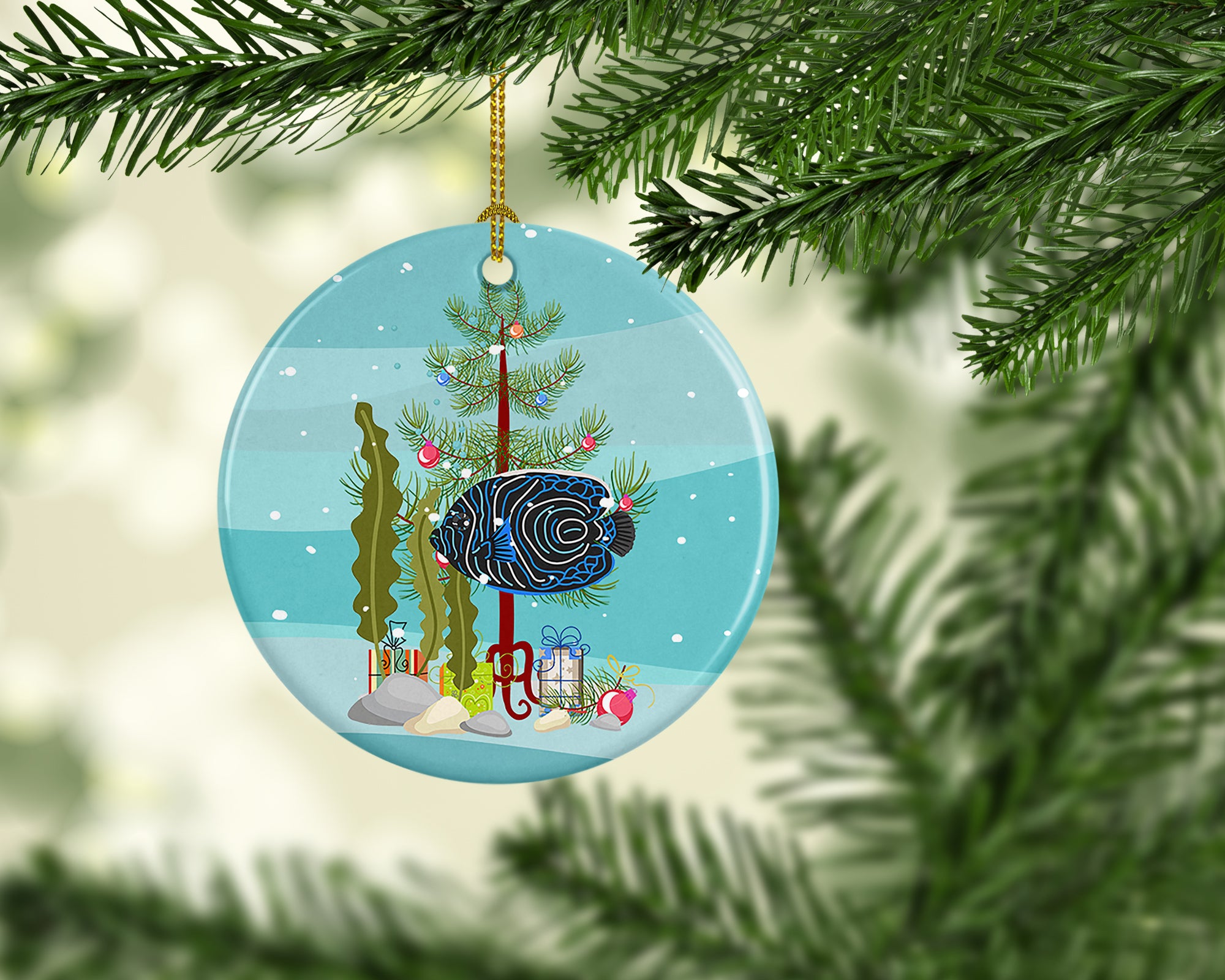 Buy this Emperor Angelfish Merry Christmas Ceramic Ornament