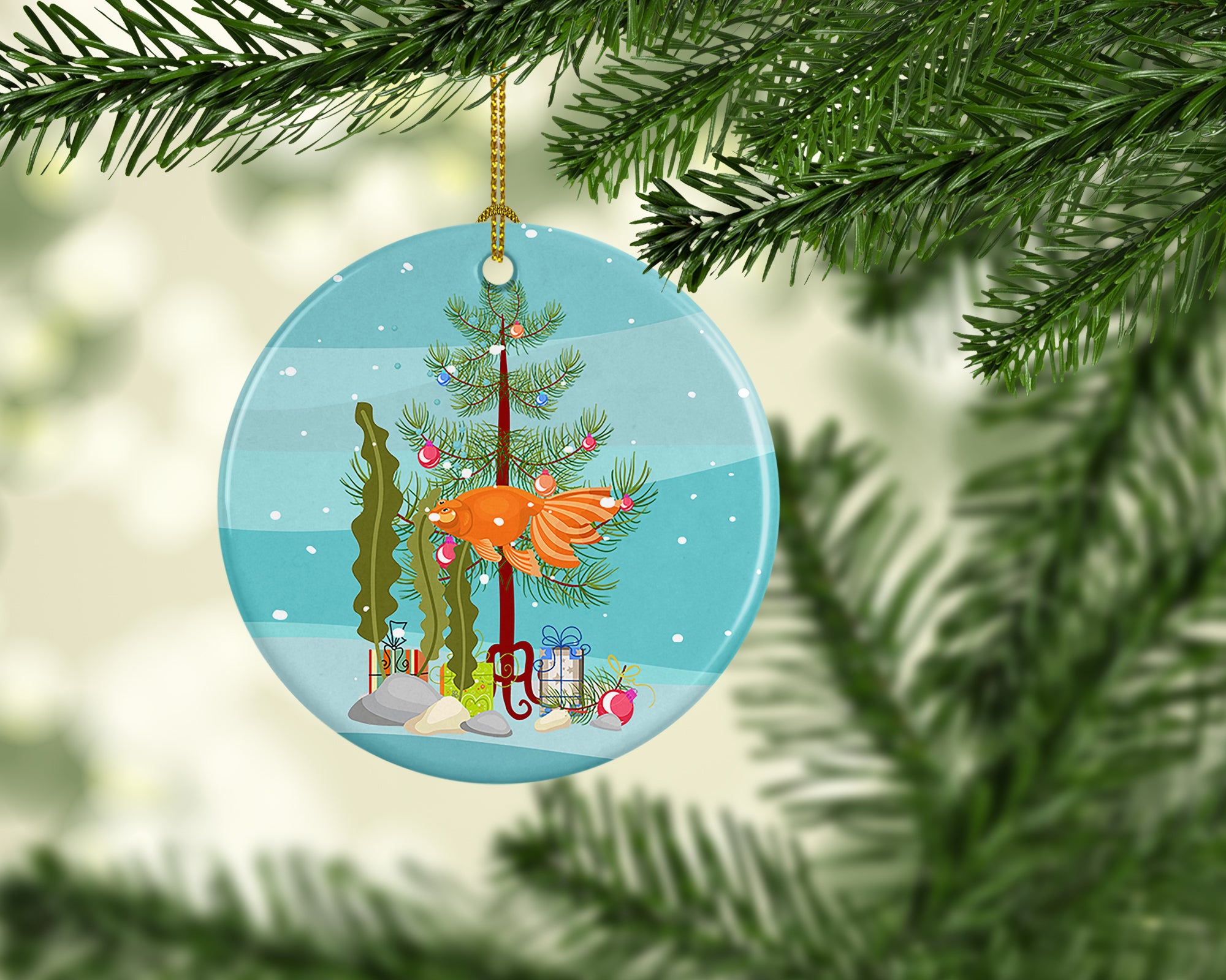 Buy this Celestial Eye Goldfish Merry Christmas Ceramic Ornament