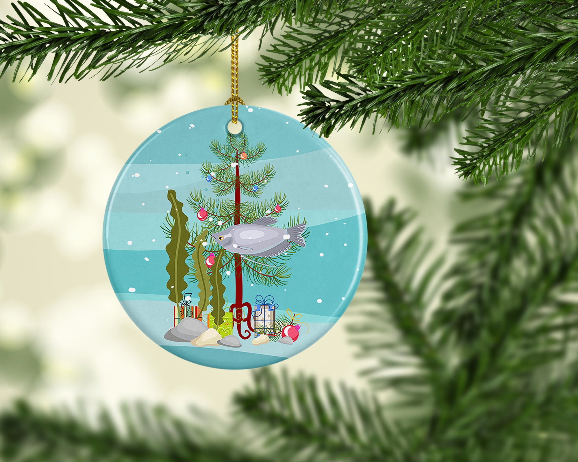 Buy this Moonlight Gourami Merry Christmas Ceramic Ornament