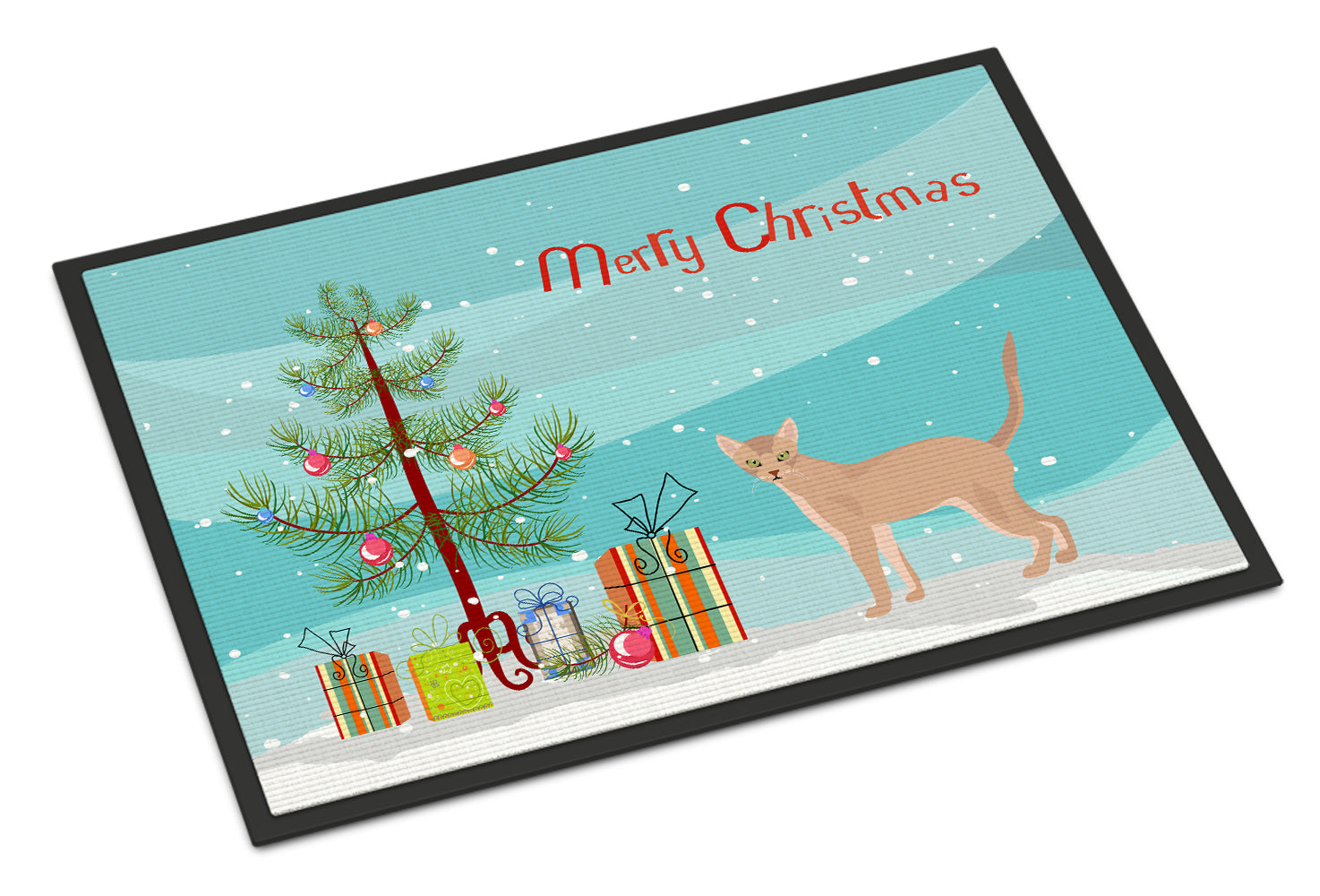 Fawn Abyssinian Cat Merry Christmas Indoor or Outdoor Mat 18x27 CK4546MAT - the-store.com