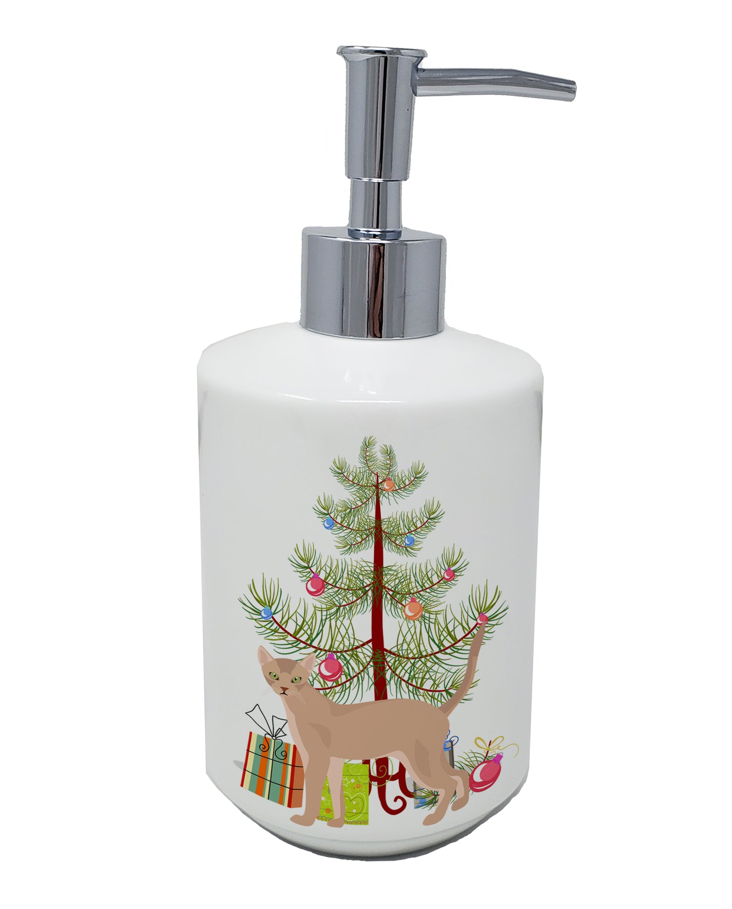 Buy this Fawn Abyssinian Cat Merry Christmas Ceramic Soap Dispenser