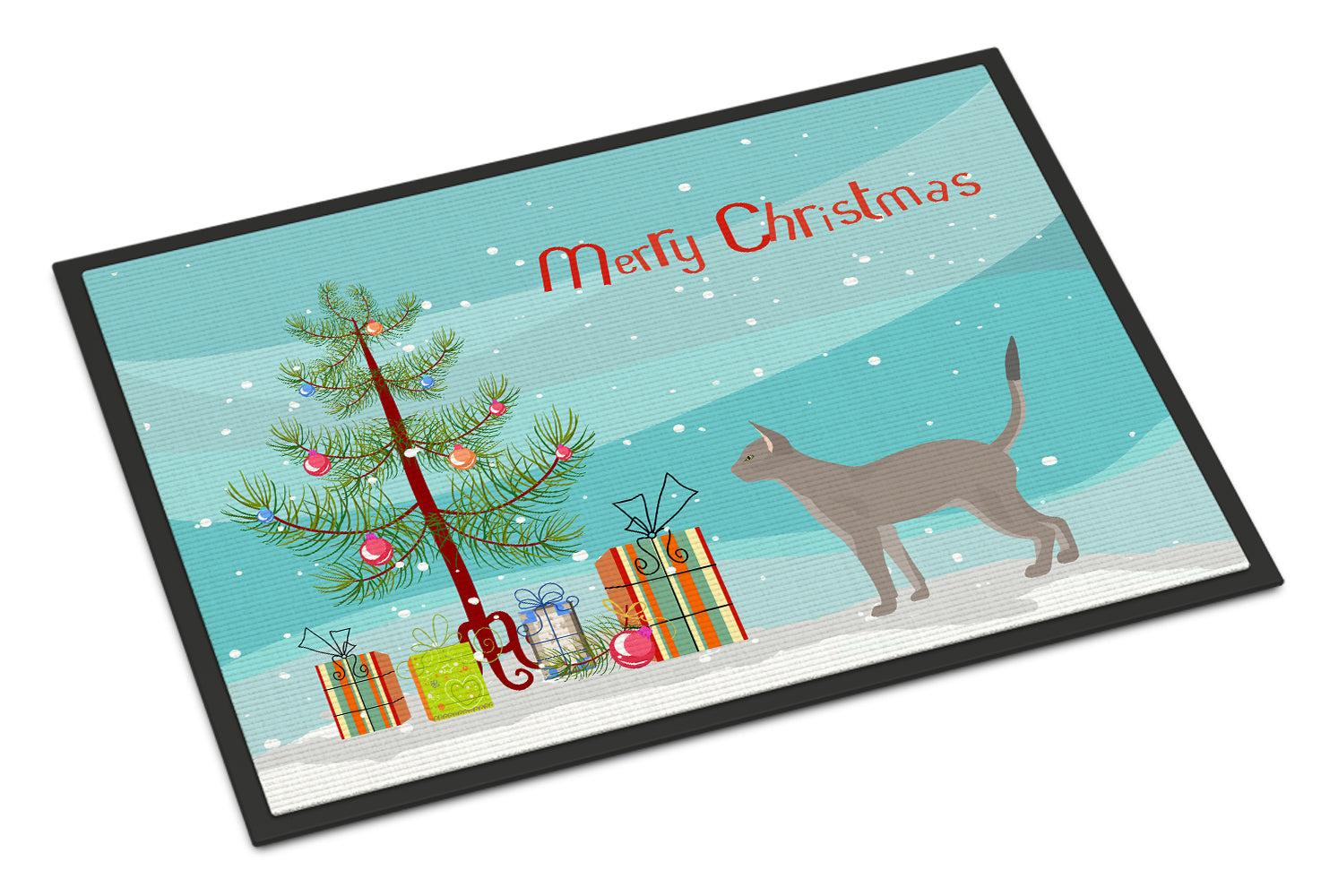 Blue Abyssinian Cat Merry Christmas Indoor or Outdoor Mat 18x27 CK4547MAT - the-store.com