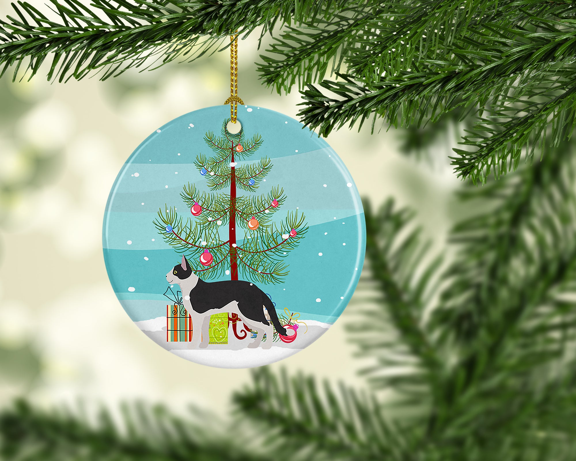 Buy this Bicolour Aegean Cat Merry Christmas Ceramic Ornament