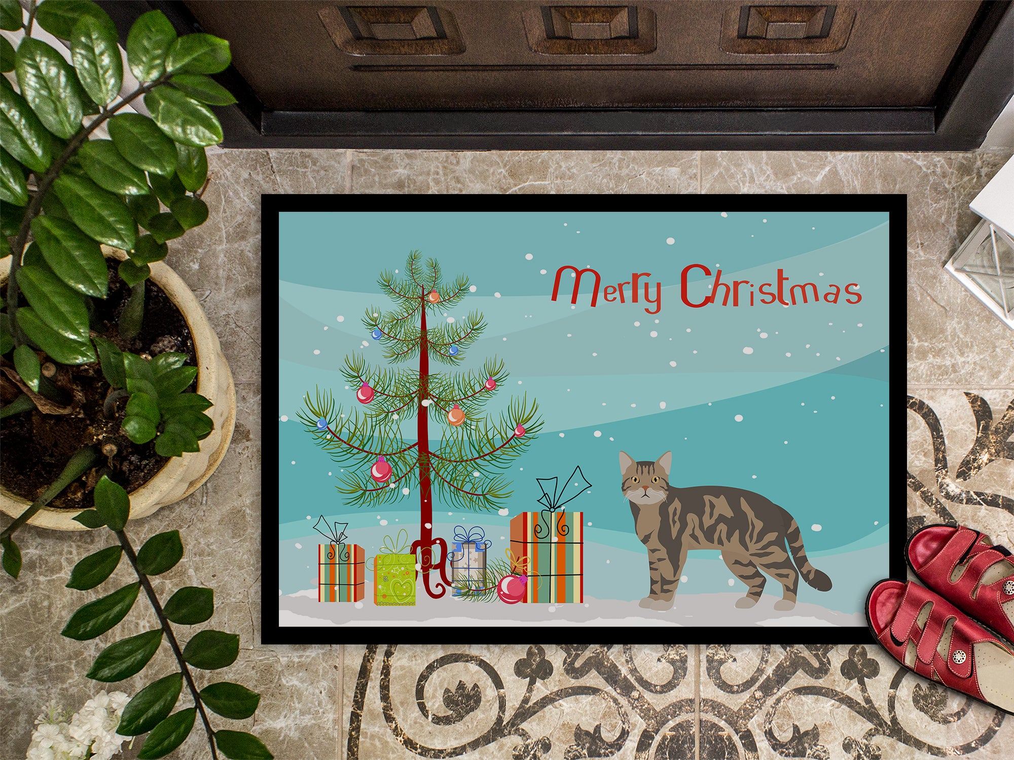 American Wirehair #1 Cat Merry Christmas Indoor or Outdoor Mat 18x27 CK4556MAT - the-store.com