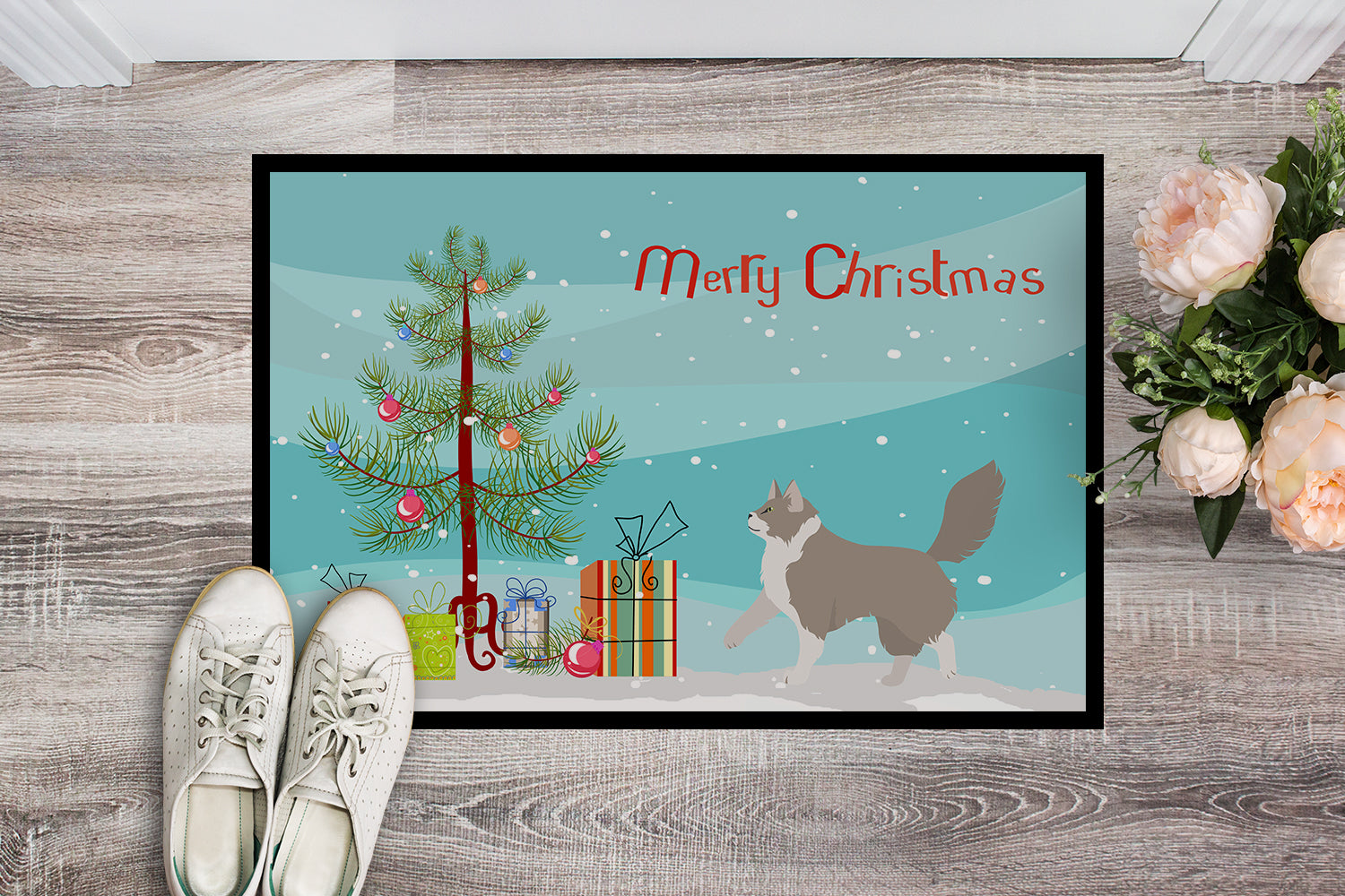 Asian Semi Longhaired Cat Merry Christmas Indoor or Outdoor Mat 18x27 CK4561MAT - the-store.com