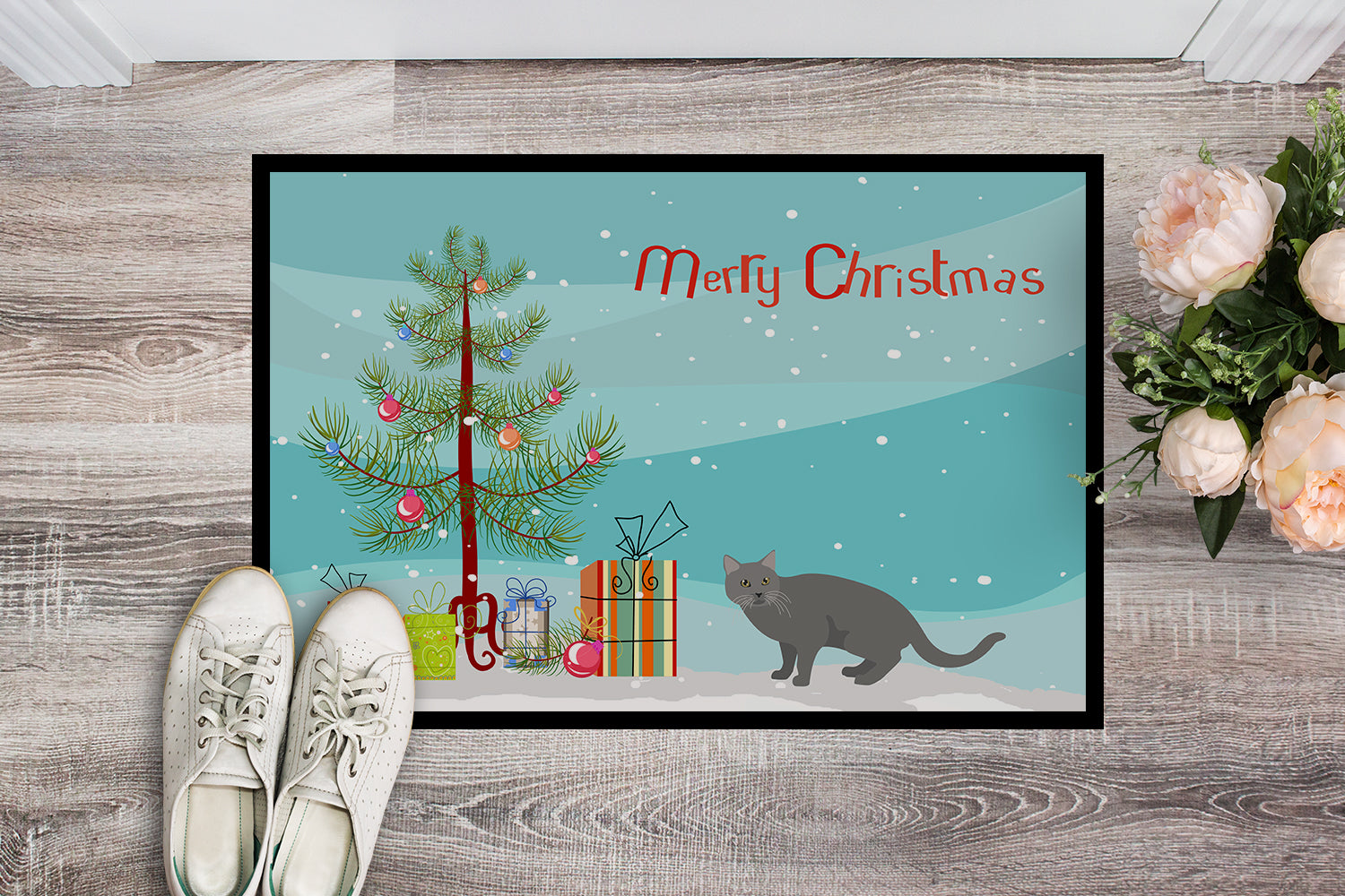Chartreux #1 Cat Merry Christmas Indoor or Outdoor Mat 18x27 CK4582MAT - the-store.com