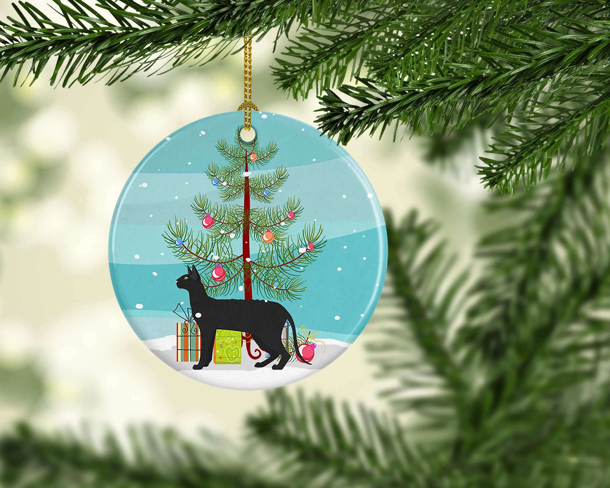 Buy this Black Cornish Rex Cat Merry Christmas Ceramic Ornament