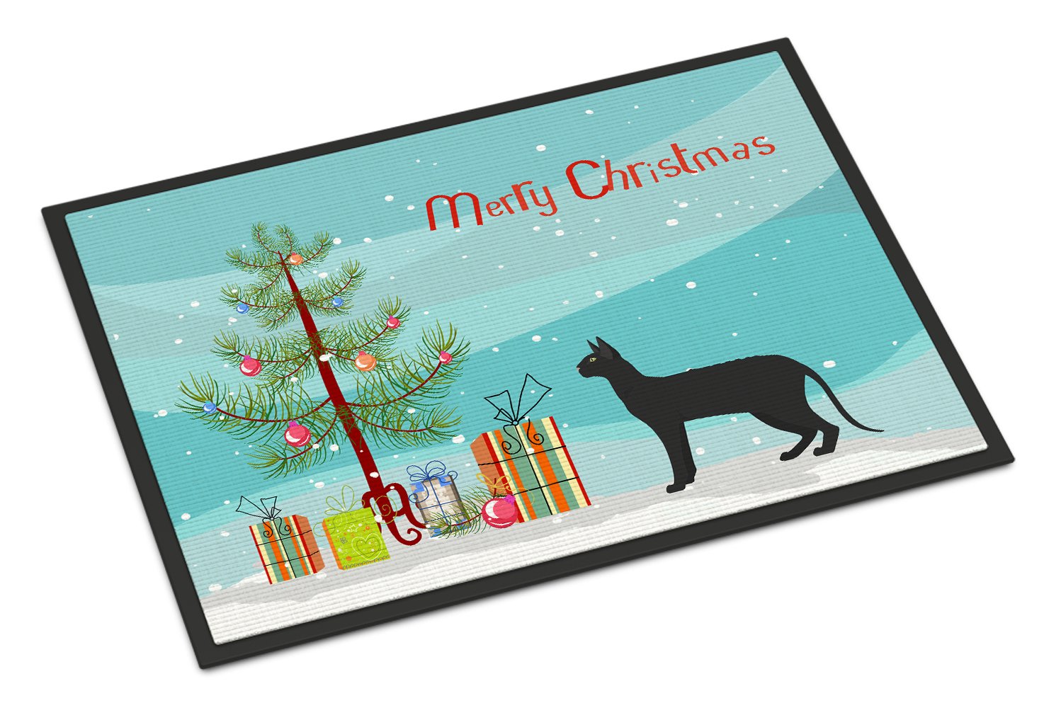 Black Cornish Rex Cat Merry Christmas Indoor or Outdoor Mat 24x36 CK4597JMAT by Caroline's Treasures