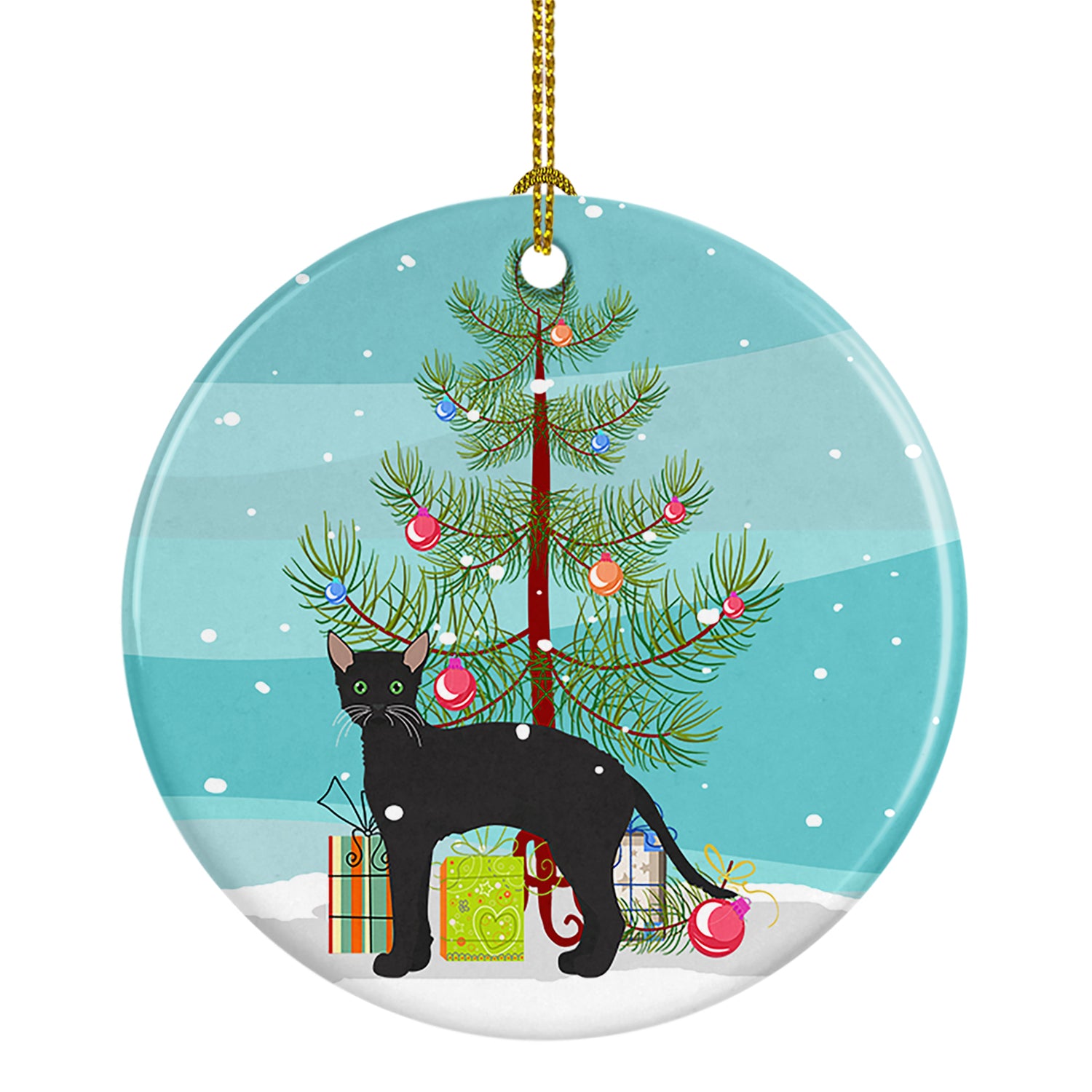 Buy this Black German Rex Cat Merry Christmas Ceramic Ornament