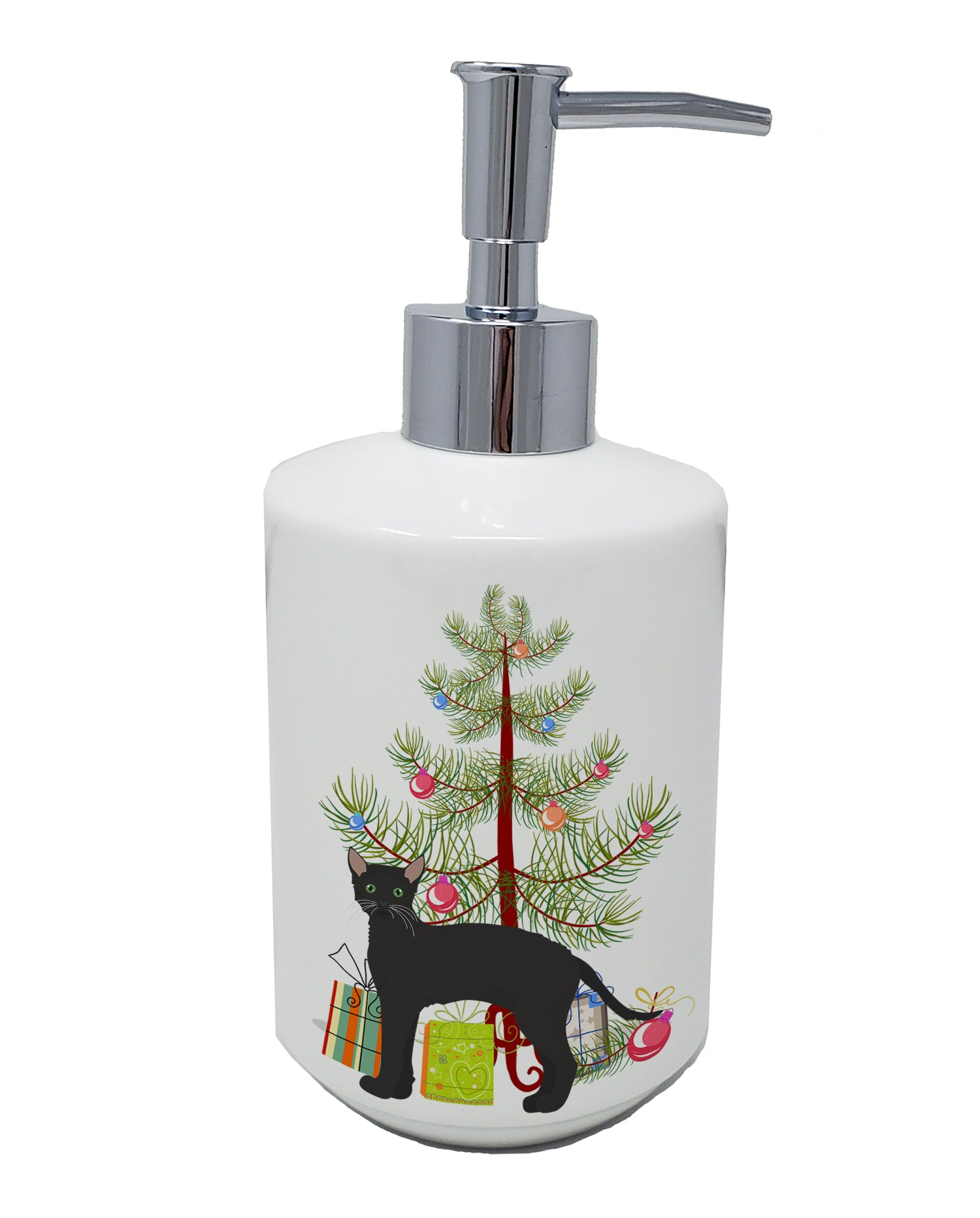 Buy this Black German Rex Cat Merry Christmas Ceramic Soap Dispenser