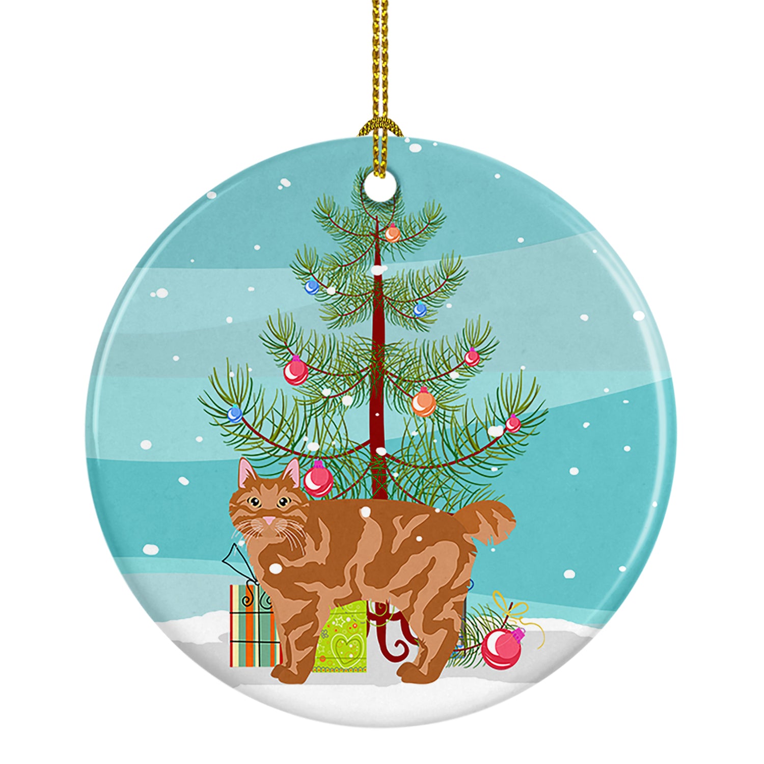 Buy this Kurilian Bobtail Cat Merry Christmas Ceramic Ornament