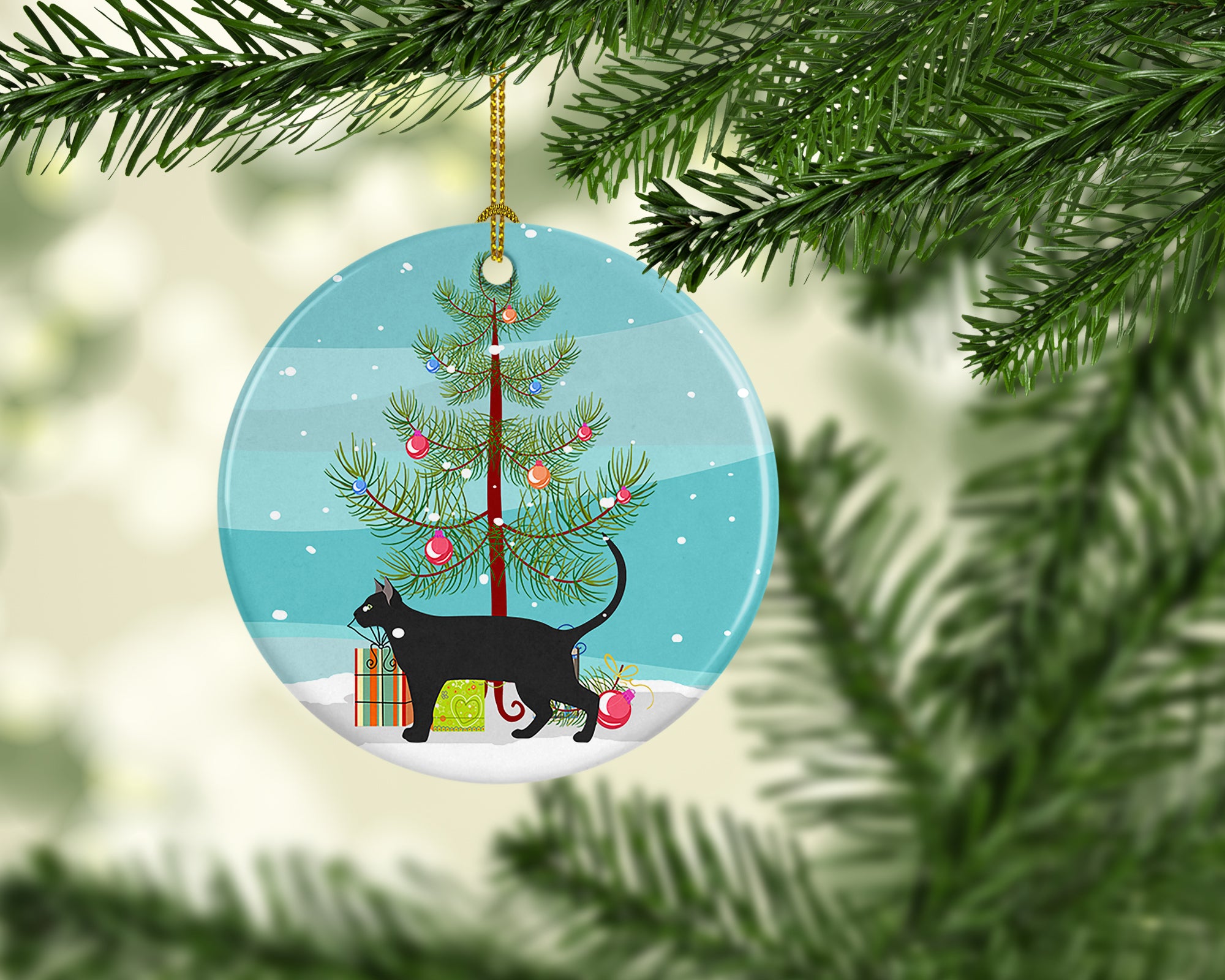 Pantherette Cat Merry Christmas Ceramic Ornament - the-store.com