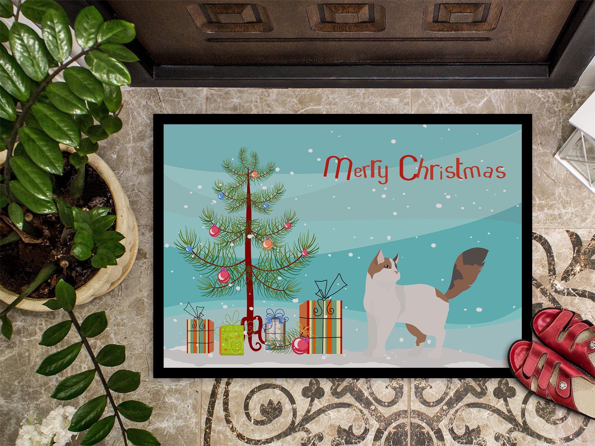 Turkish Van Cat Merry Christmas Indoor or Outdoor Mat 18x27 CK4733MAT - the-store.com