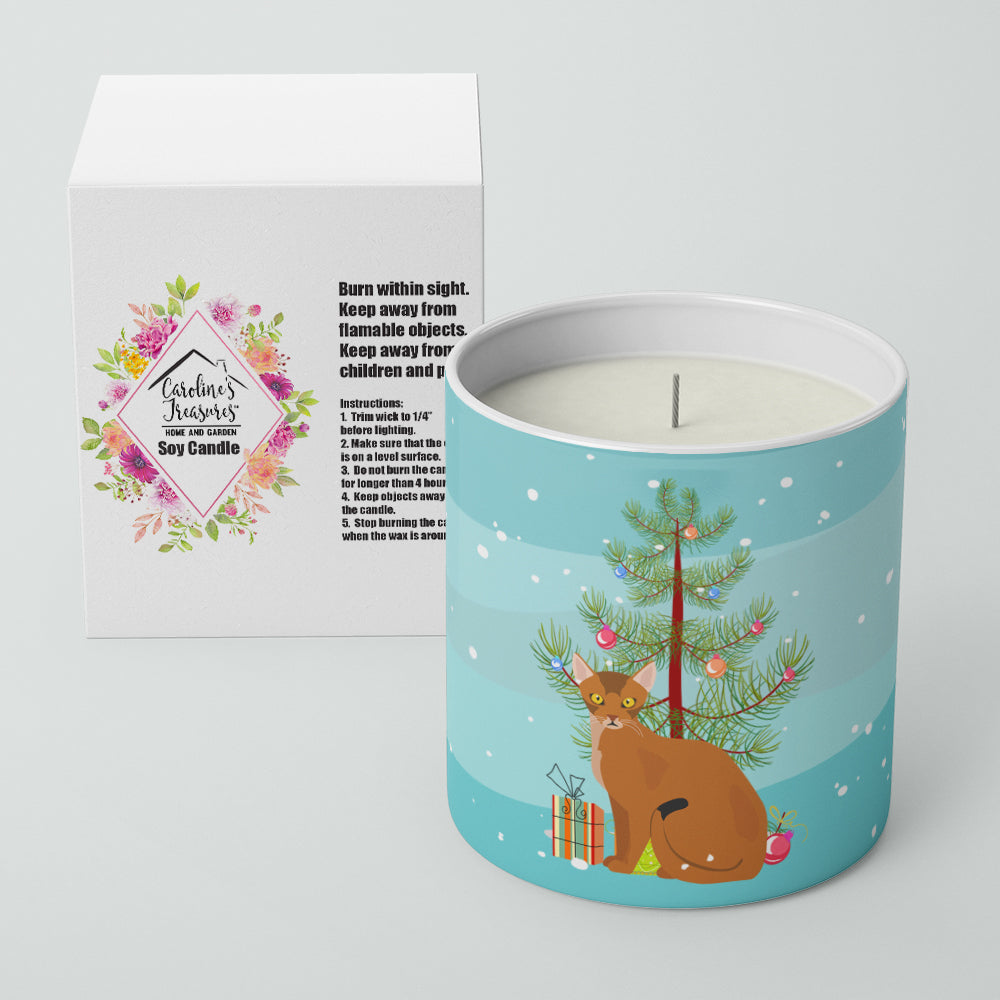 Abyssinian Cat Merry Christmas 10 oz Decorative Soy Candle - the-store.com