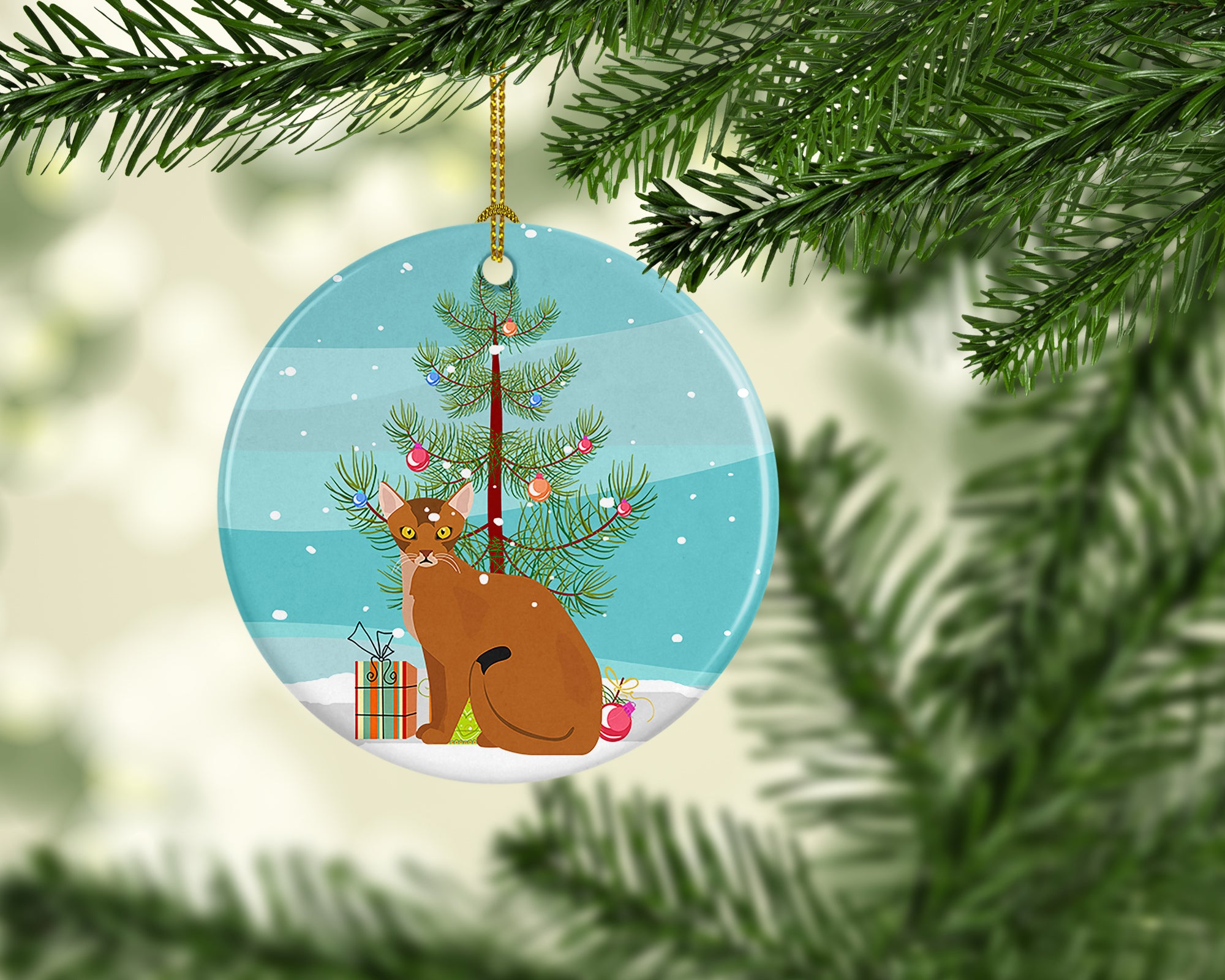 Abyssinian Cat Merry Christmas Ceramic Ornament - the-store.com