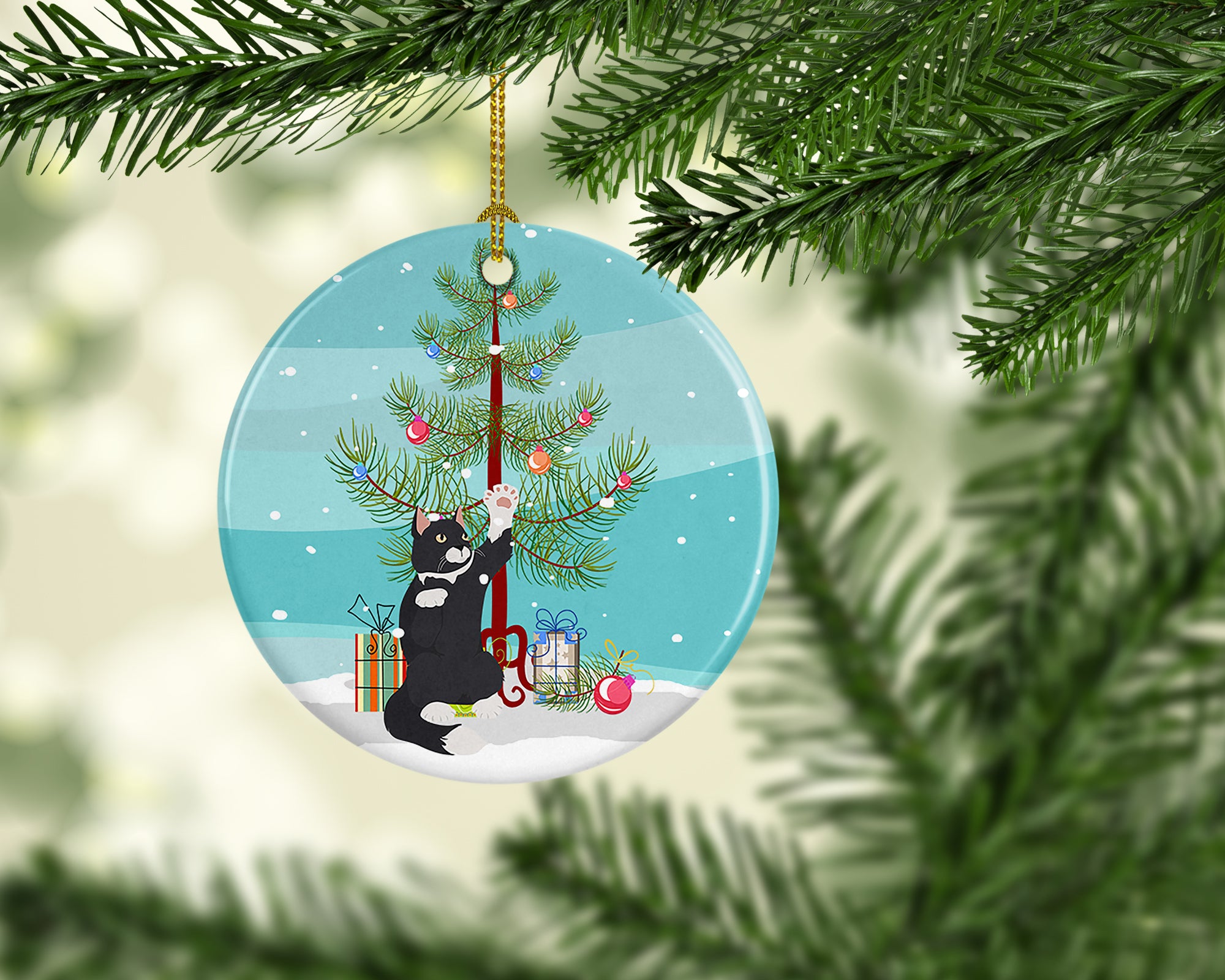 American Polydactyl Cat Merry Christmas Ceramic Ornament - the-store.com