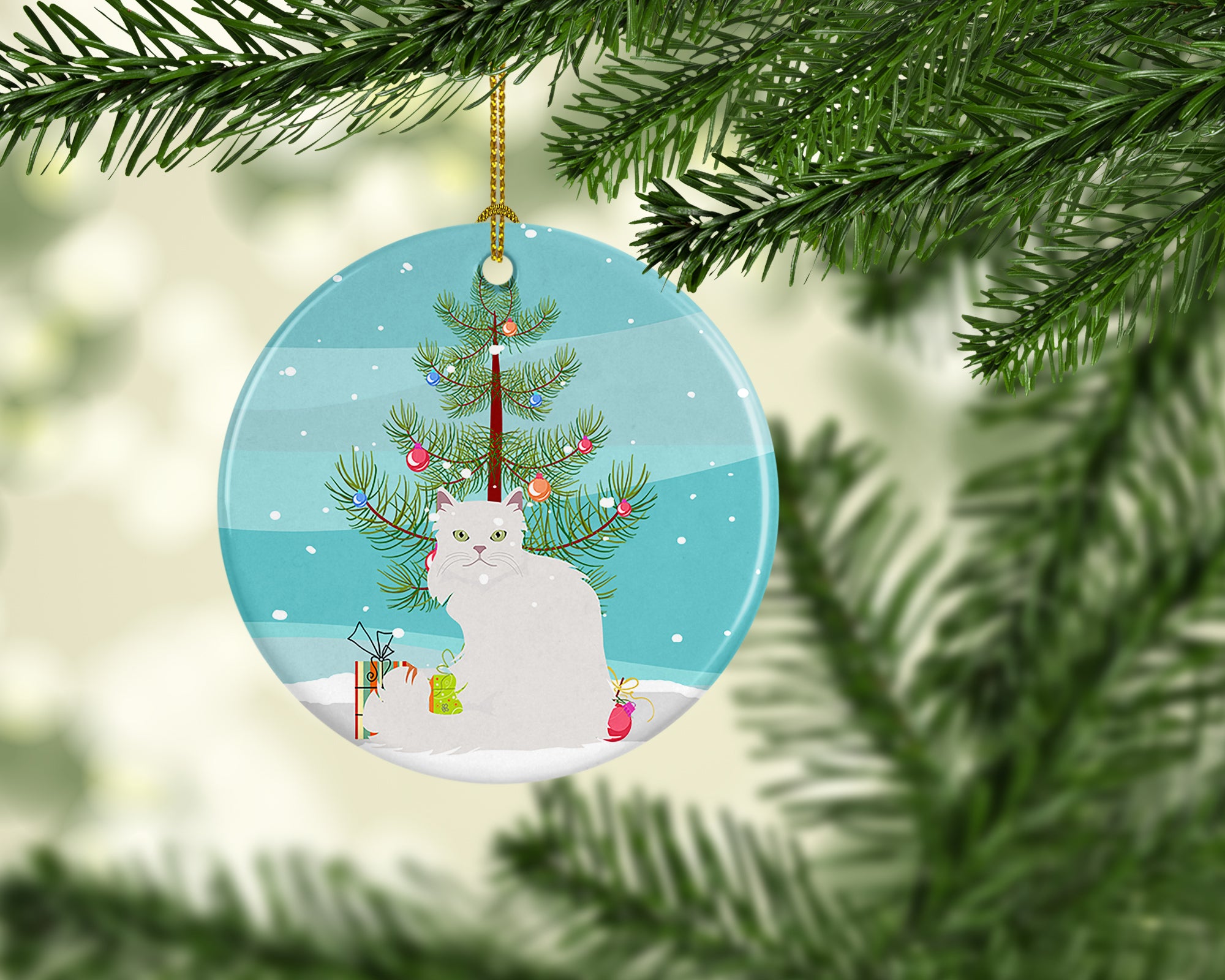 Asian Semi Longhaired Cat Merry Christmas Ceramic Ornament - the-store.com