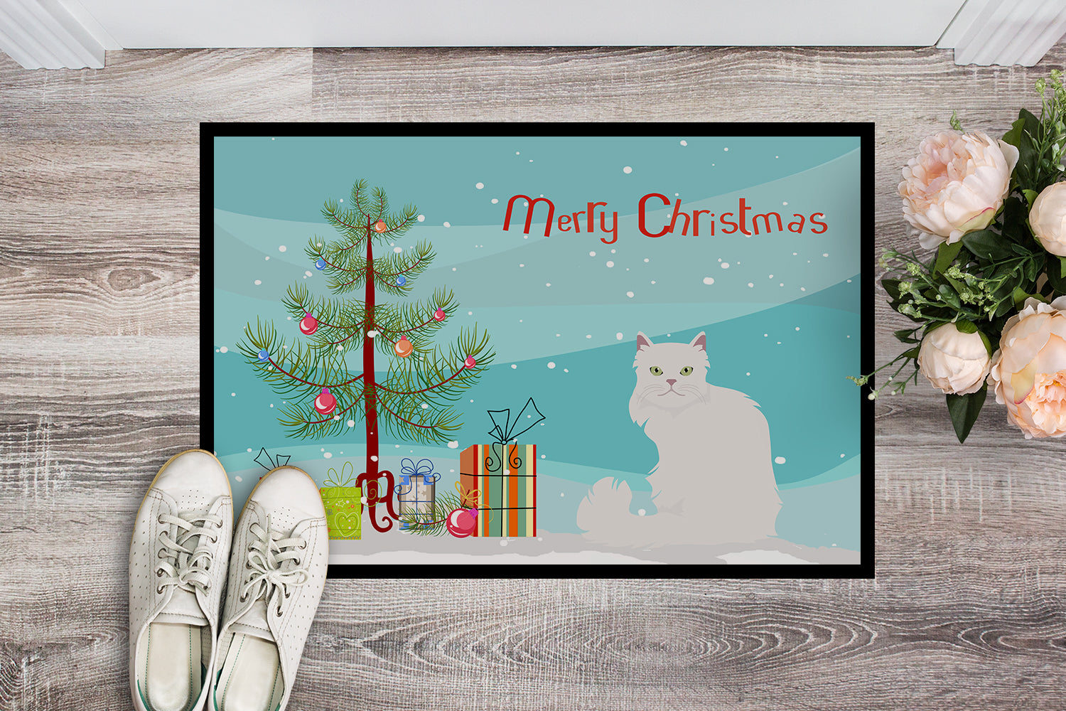 Asian Semi Longhaired Cat Merry Christmas Indoor or Outdoor Mat 18x27 CK4746MAT - the-store.com