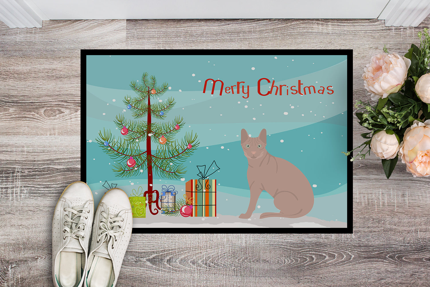 Don Sphynx Cat Merry Christmas Indoor or Outdoor Mat 18x27 CK4765MAT - the-store.com