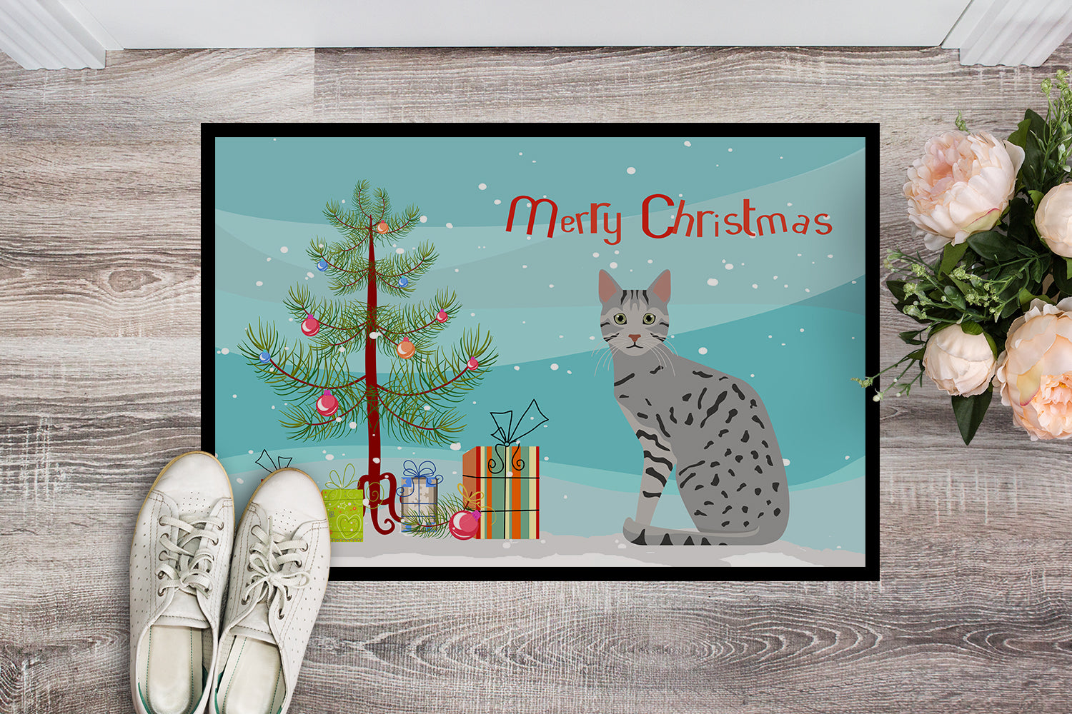 Egyptian Mau Cat Merry Christmas Indoor or Outdoor Mat 18x27 CK4766MAT - the-store.com