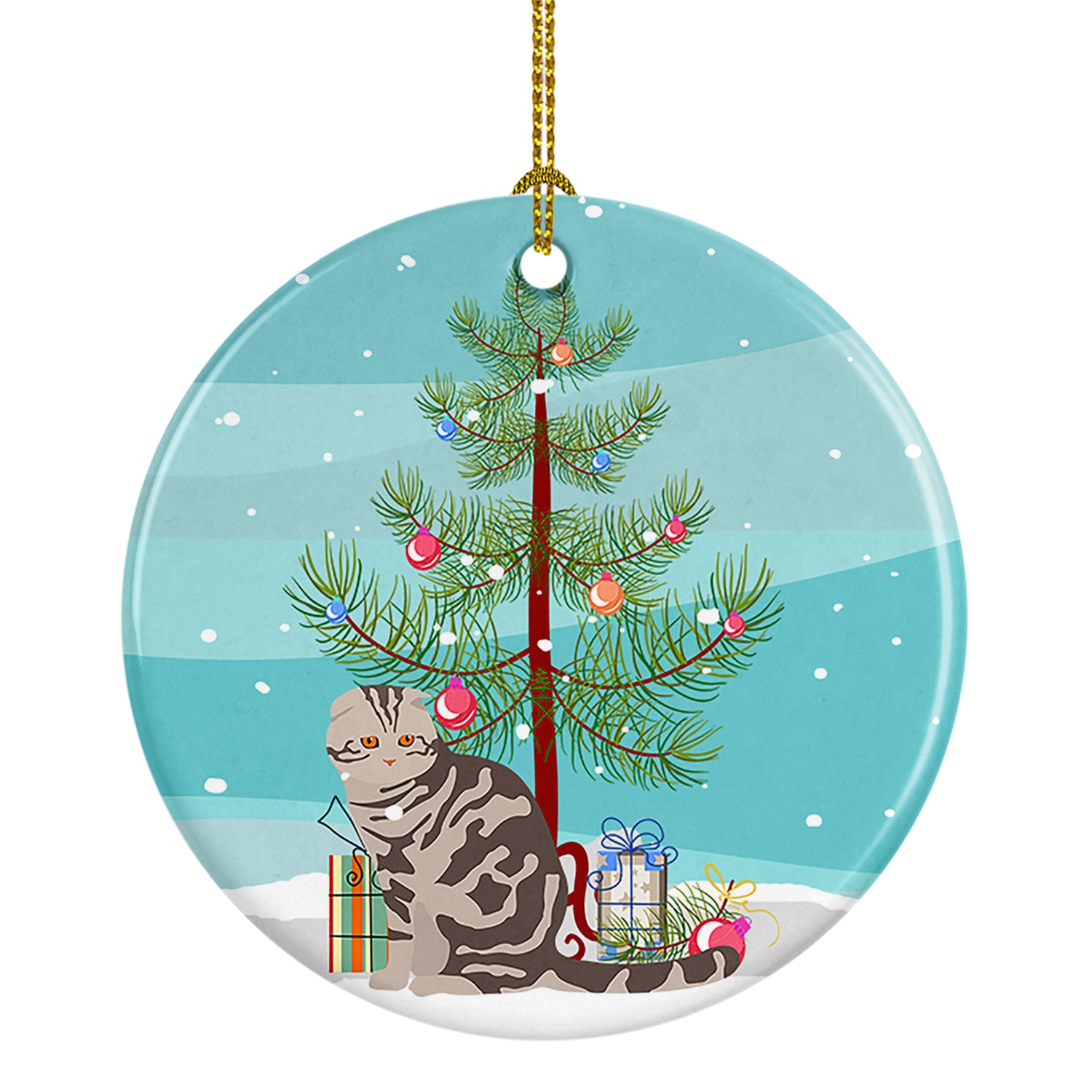 Buy this Foldex Exotic Fold Cat Merry Christmas Ceramic Ornament