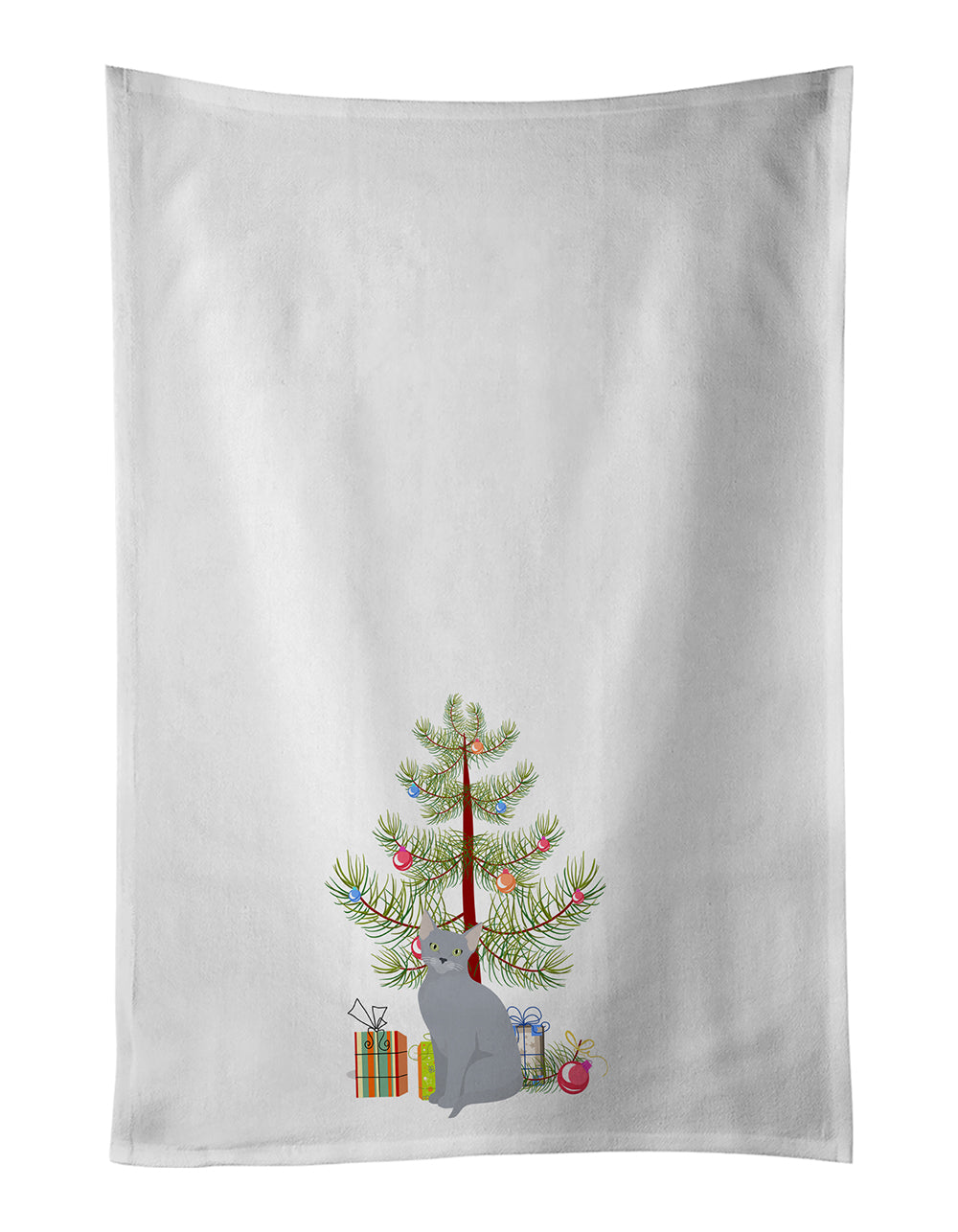 Buy this Russian Blue Cat Merry Christmas White Kitchen Towel Set of 2