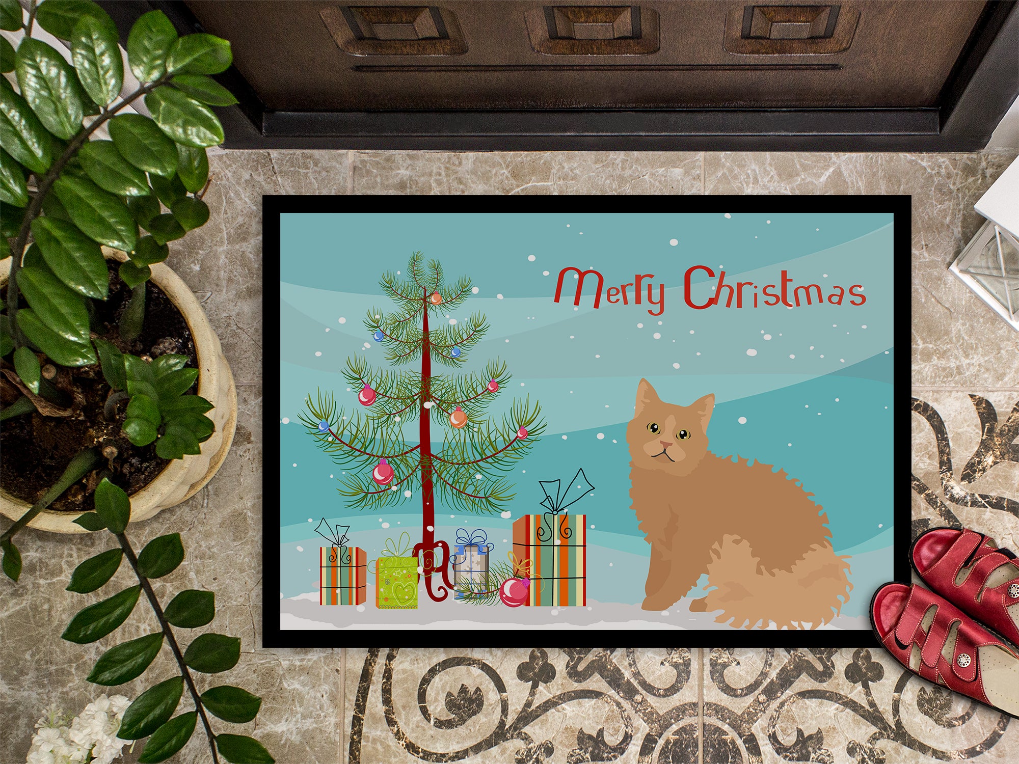 Selkirk Rex Cat Merry Christmas Indoor or Outdoor Mat 18x27 CK4790MAT - the-store.com