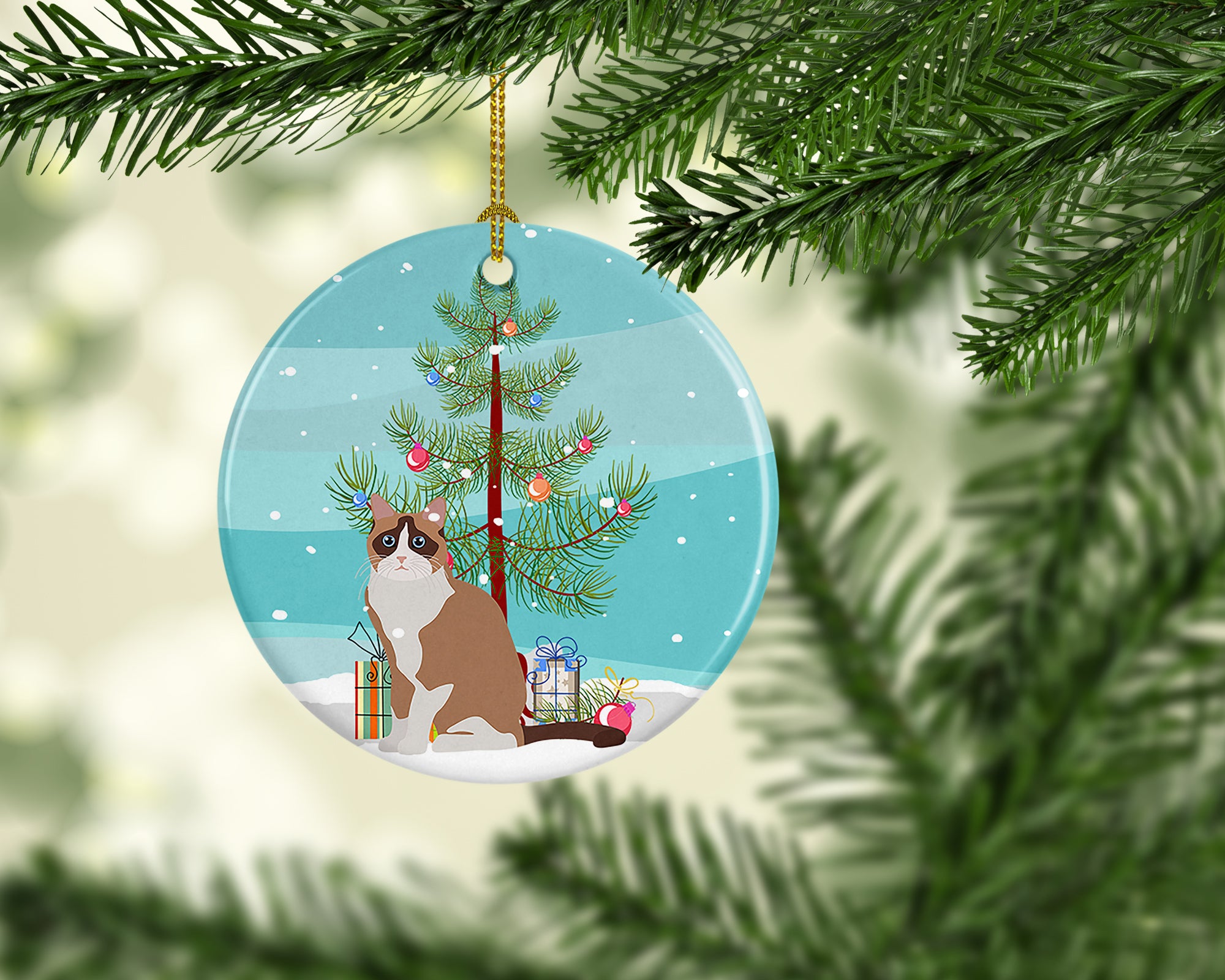 Snowshoe #2 Cat Merry Christmas Ceramic Ornament - the-store.com