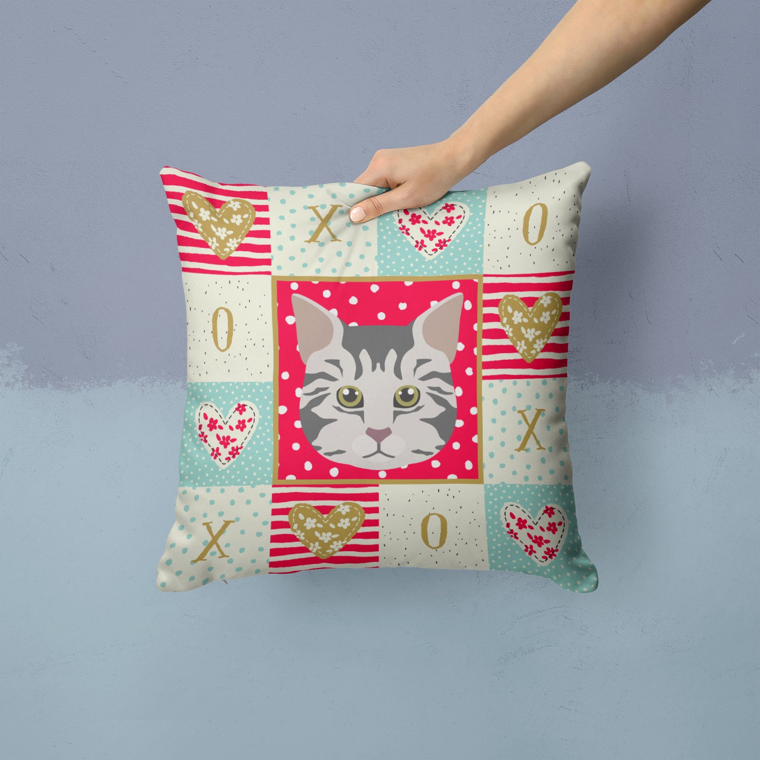 American Bobtail Cat Love Fabric Decorative Pillow CK5079PW1414 - the-store.com