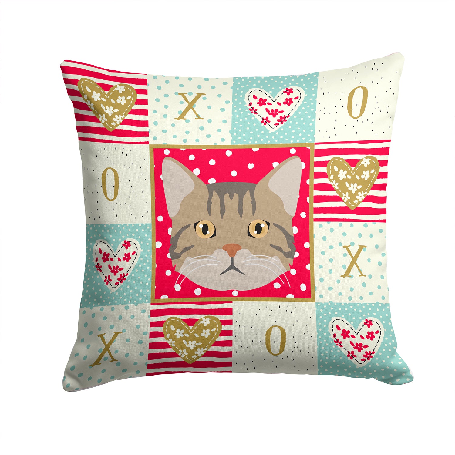 American Wirehair Cat Love Fabric Decorative Pillow CK5083PW1414 - the-store.com