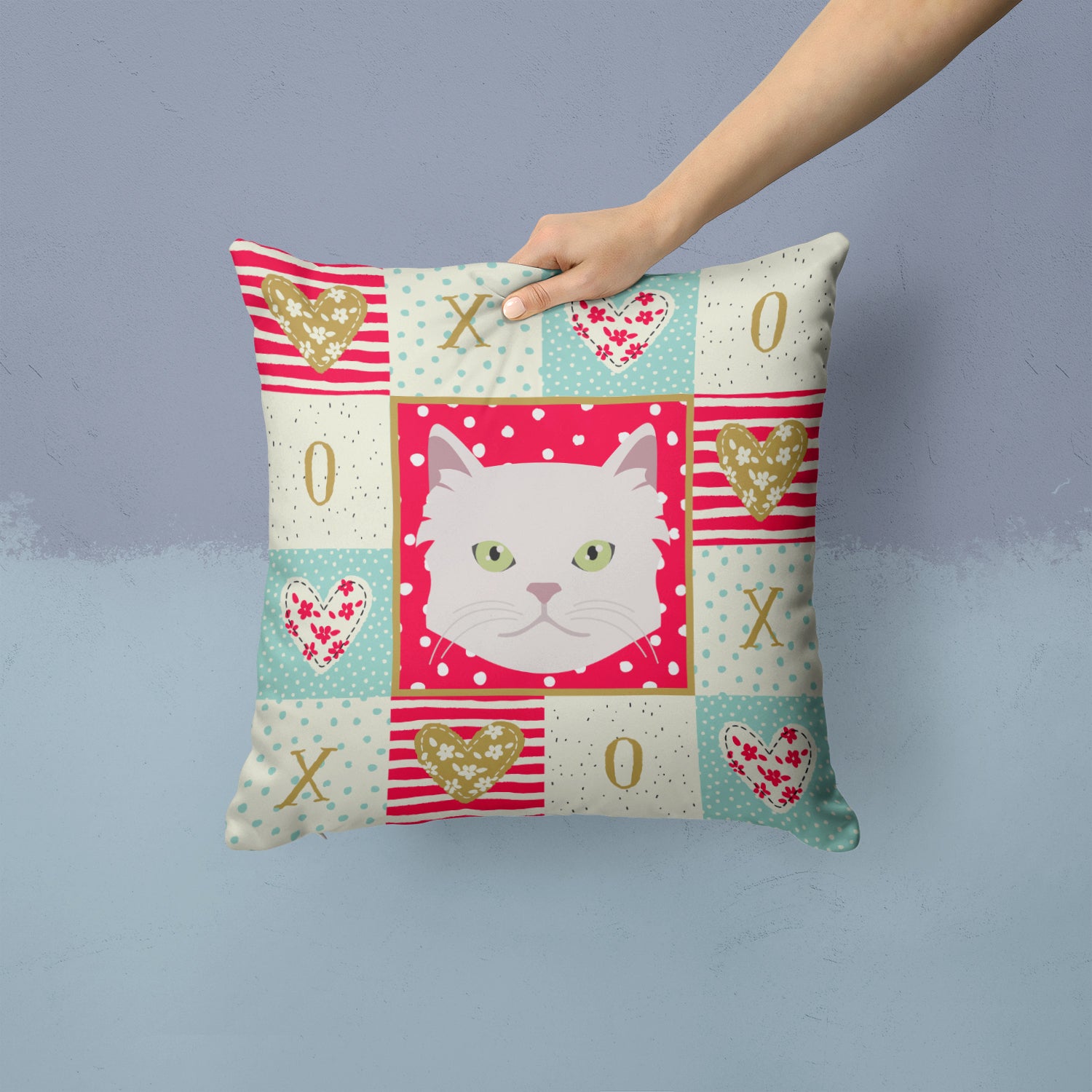 Asian Semi Longhaired Cat Love Fabric Decorative Pillow CK5085PW1414 - the-store.com