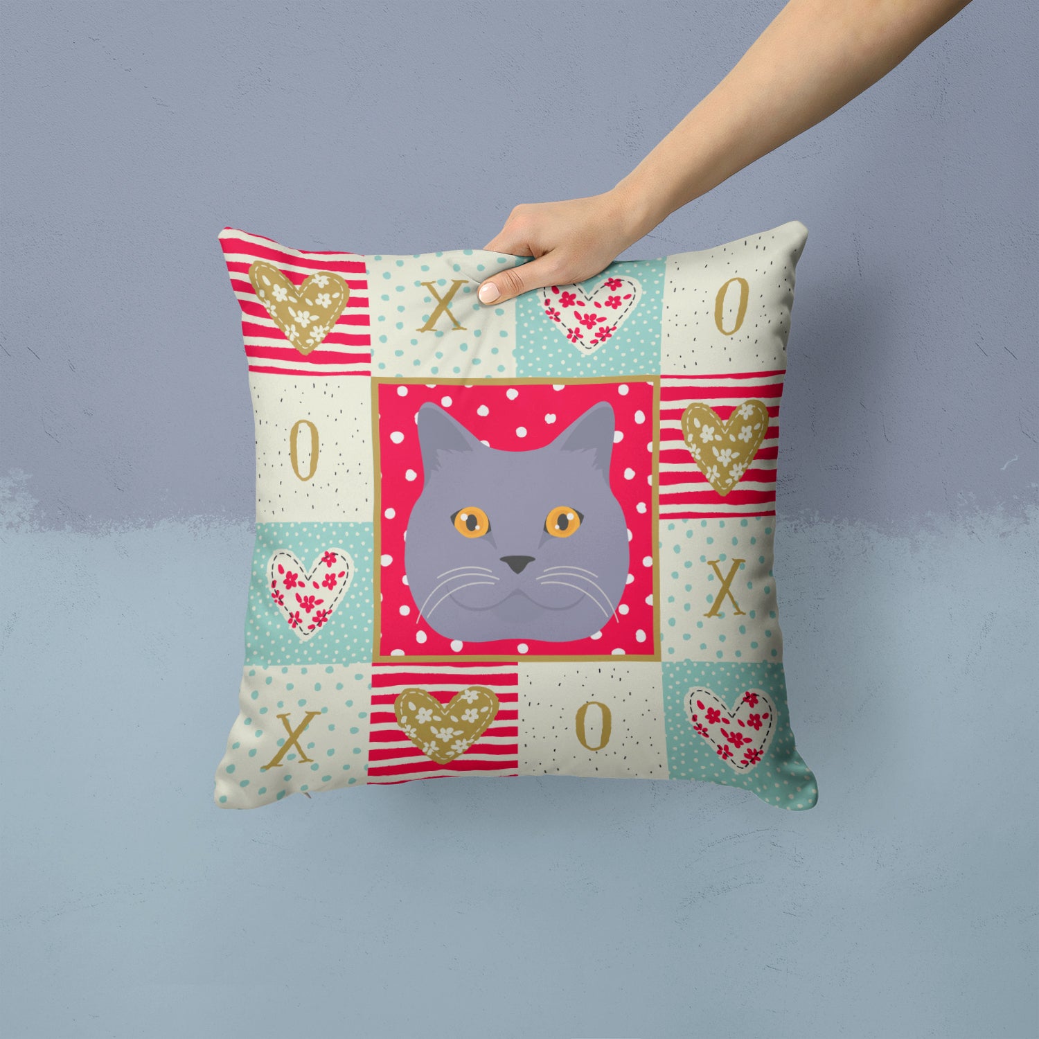 British Shorthair Cat Love Fabric Decorative Pillow CK5095PW1414 - the-store.com