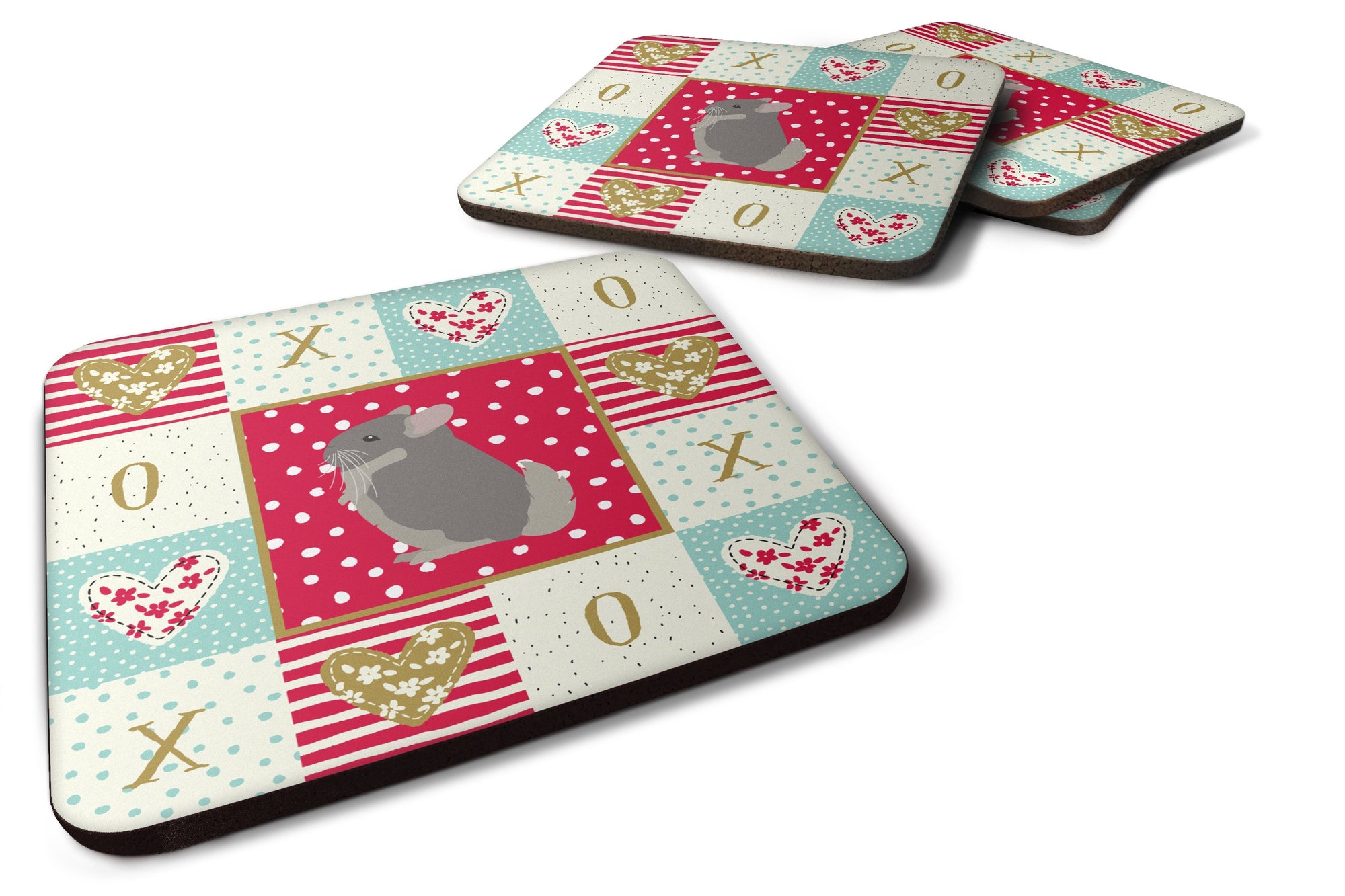 Set of 4 Beige Wellman Chinchilla Love Foam Coasters Set of 4 CK5419FC by Caroline's Treasures